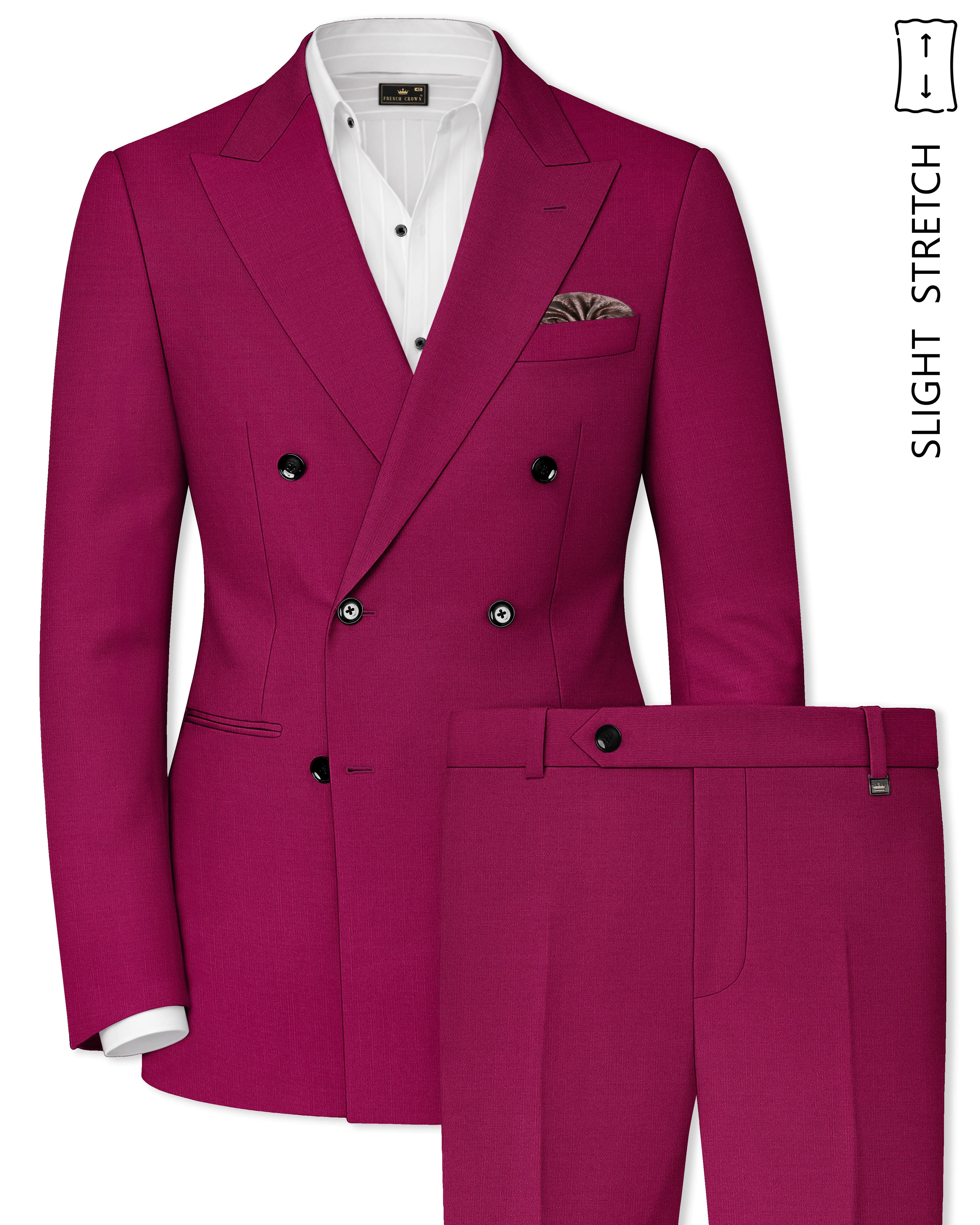 Orchid-Mulberry Pink Wool Rich Slight Stretch Double Breasted Suit sold by French Crown