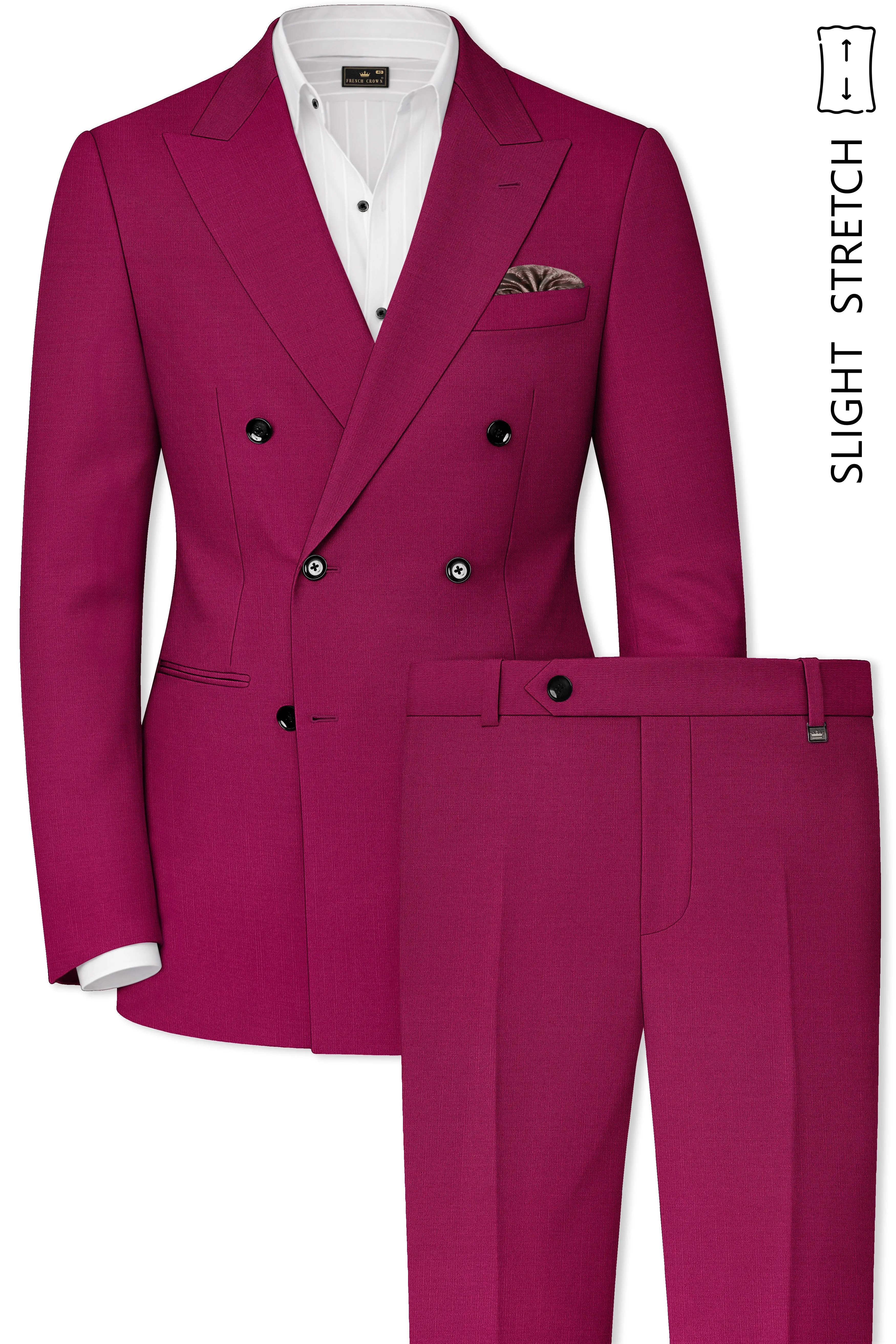 Orchid-Mulberry Pink Wool Rich Slight Stretch Double Breasted Suit sold by French Crown product image thumbnail 2