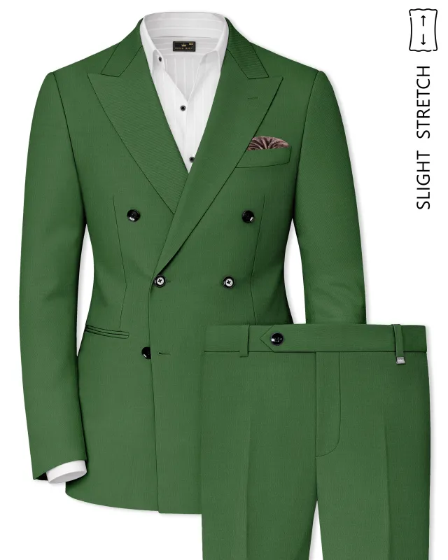 Viridian-Forest Green Wool Rich Slight Stretch Double Breasted Suit made by French Crown