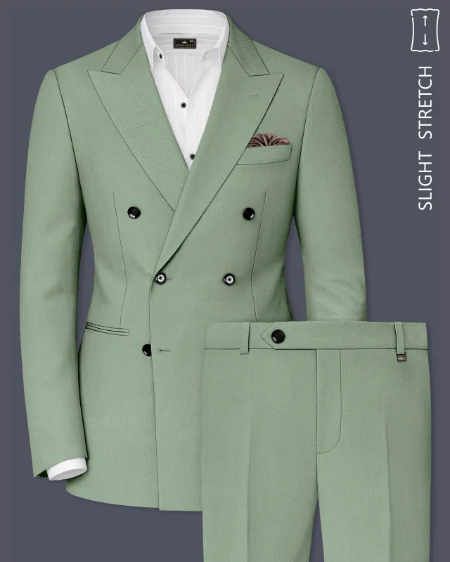 Basil-Spanish Green Wool Rich Slight Stretch Double Breasted Suit made by French Crown