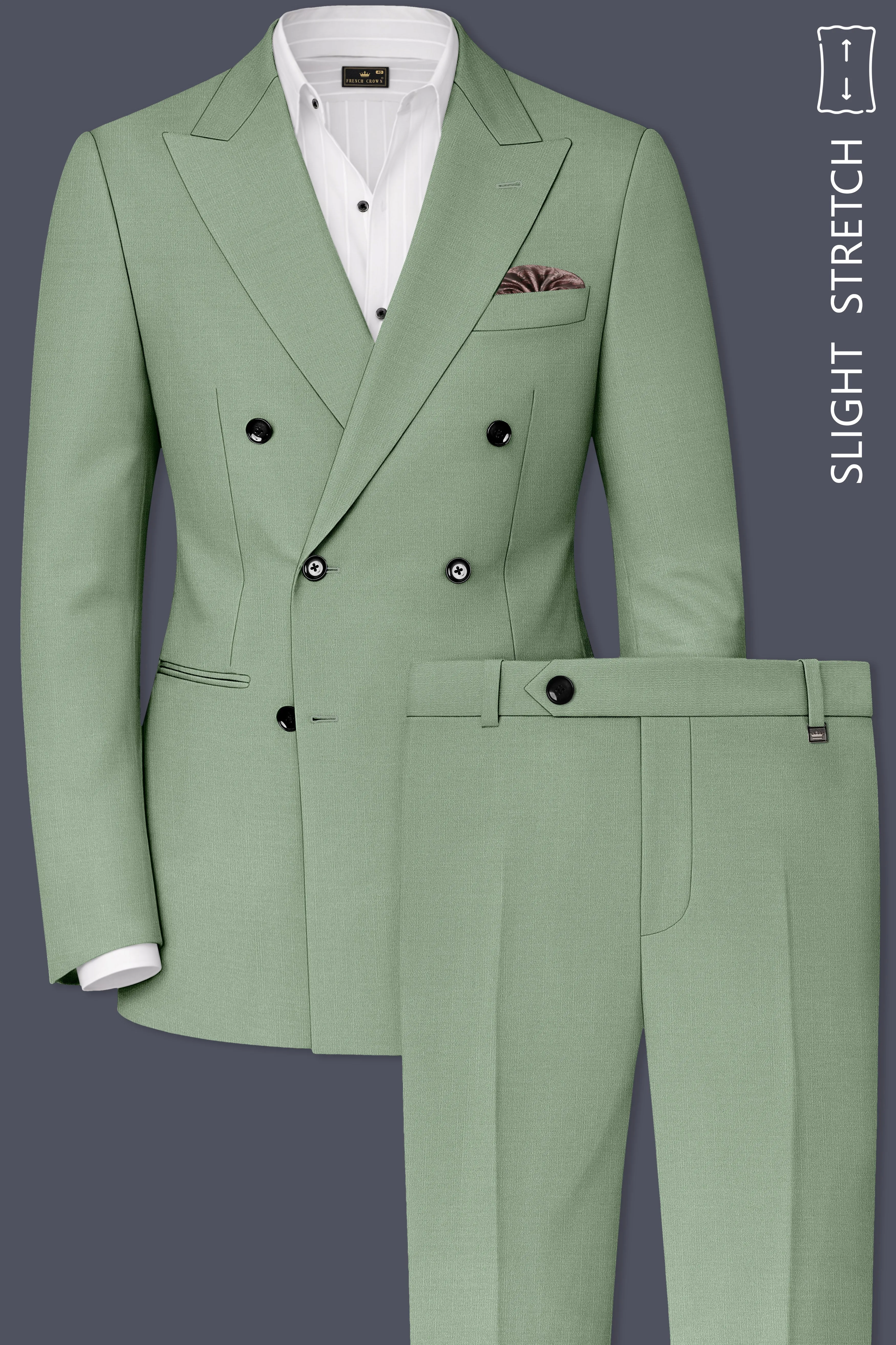 Basil-Spanish Green Wool Rich Slight Stretch Double Breasted Suit sold by French Crown product image thumbnail 2