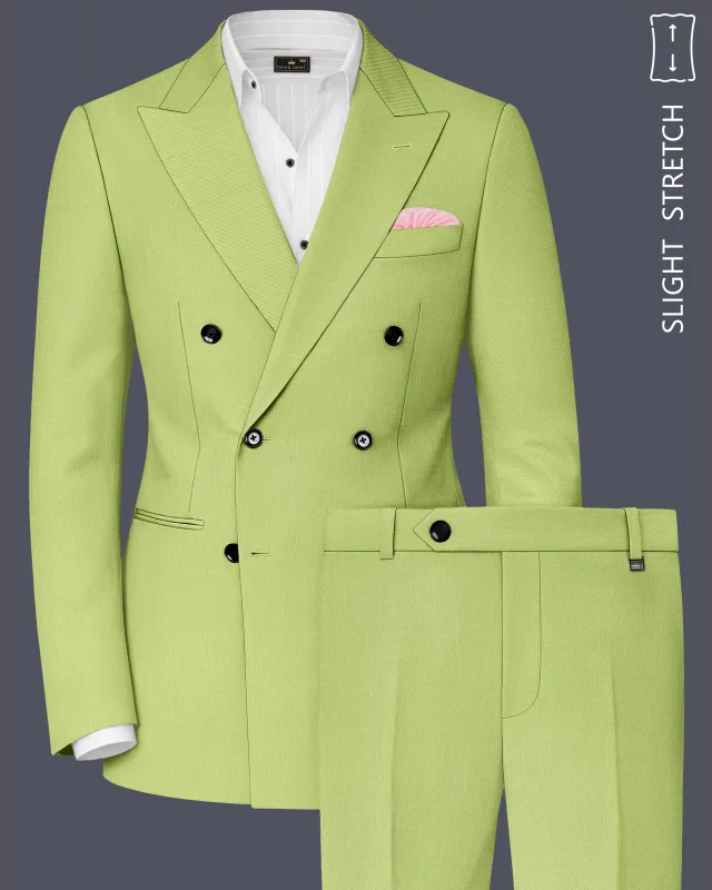 Ochre-Tan Green Wool Rich Slight Stretch Double Breasted Suit made by French Crown
