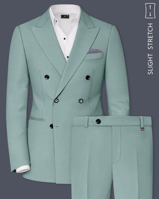 Tropic-Cadet Green Wool Rich Slight Stretch Double Breasted Suit made by French Crown