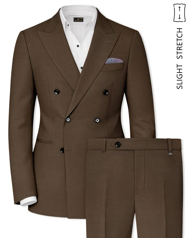 Terrano-Mocha Brown Wool Rich Slight Stretch Double Breasted Suit made by French Crown