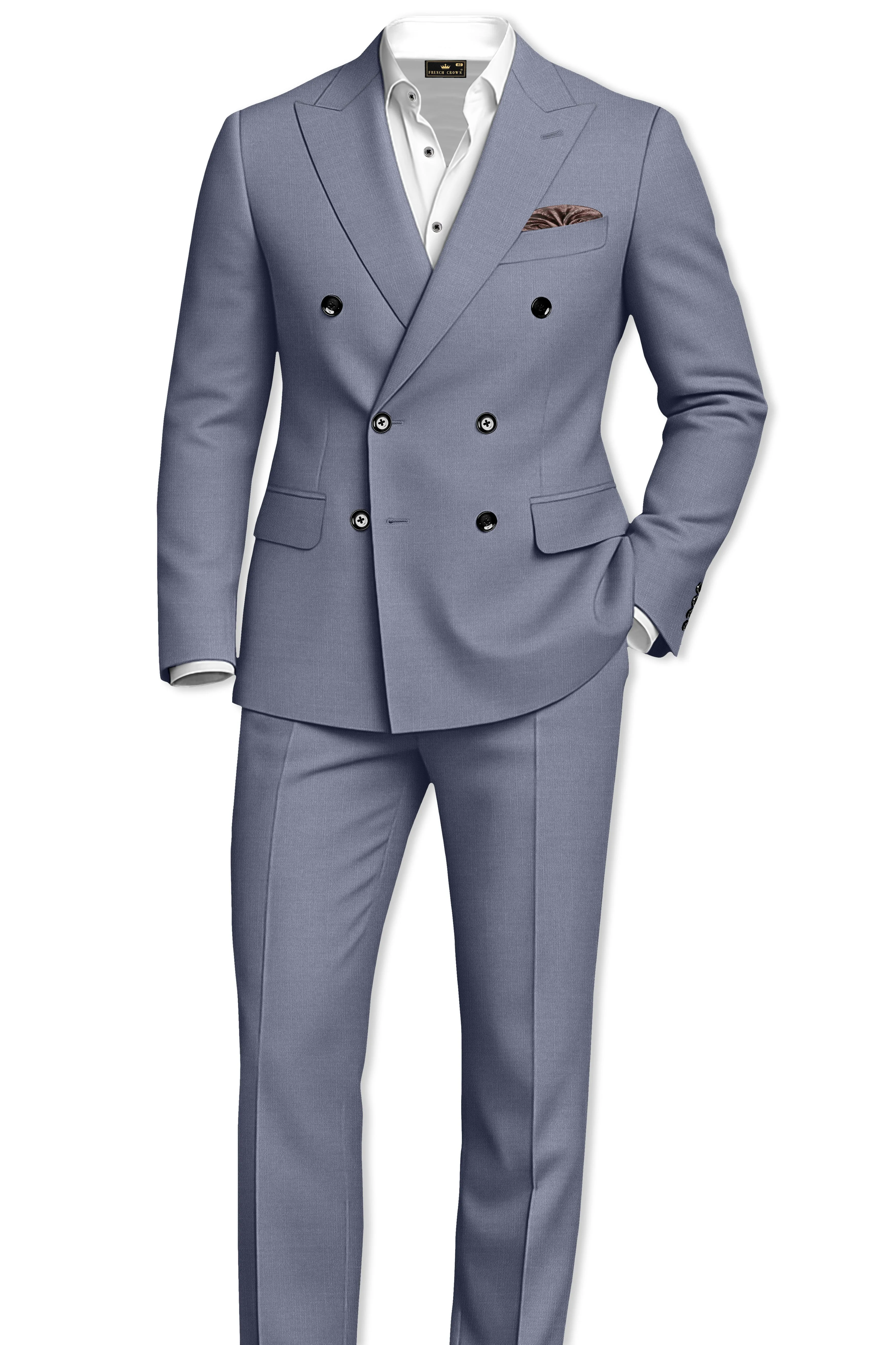 Grisoro-Storm Gray Wool Rich Slight Stretch Double Breasted Suit sold by French Crown product image thumbnail 4