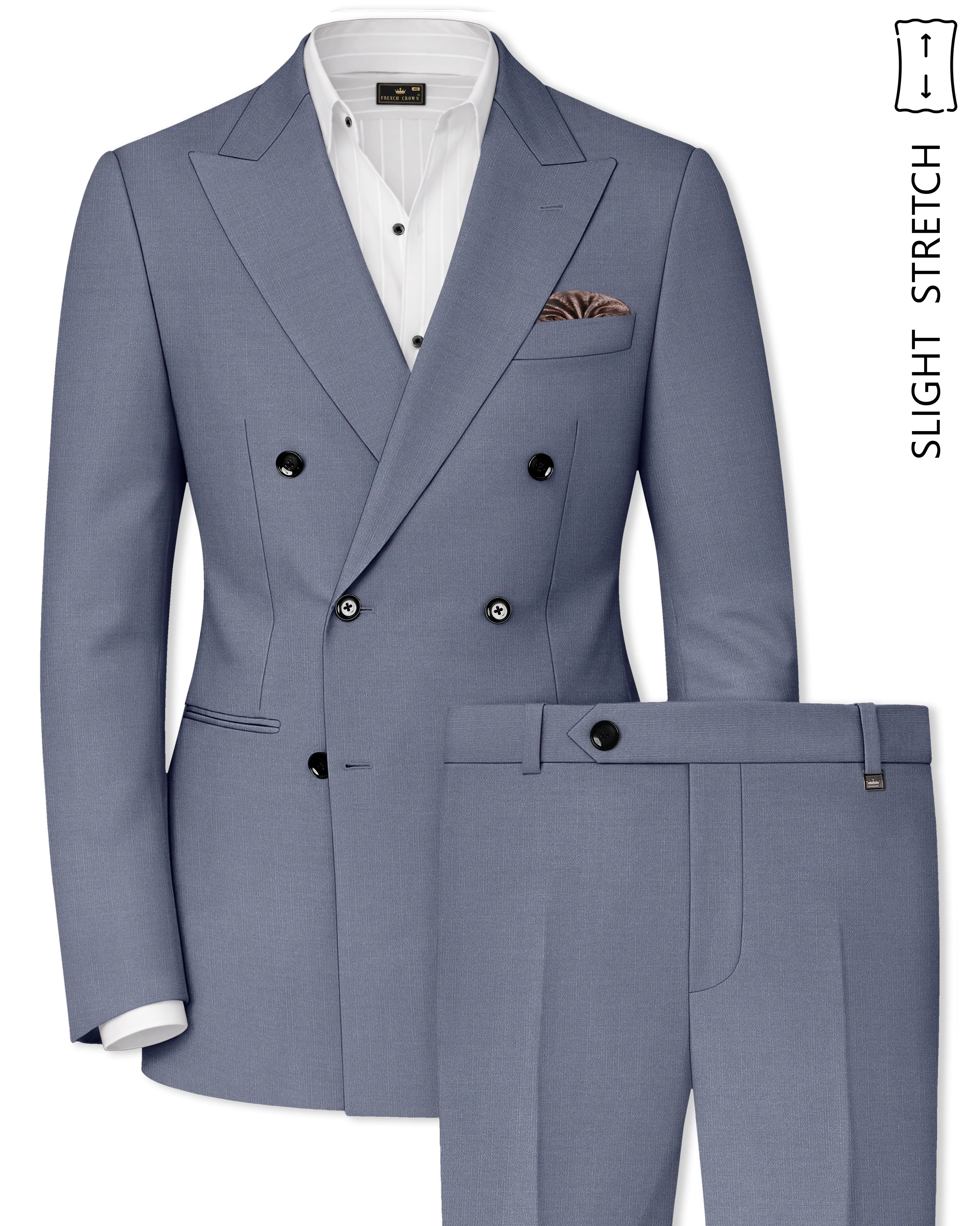 Grisoro-Storm Gray Wool Rich Slight Stretch Double Breasted Suit sold by French Crown