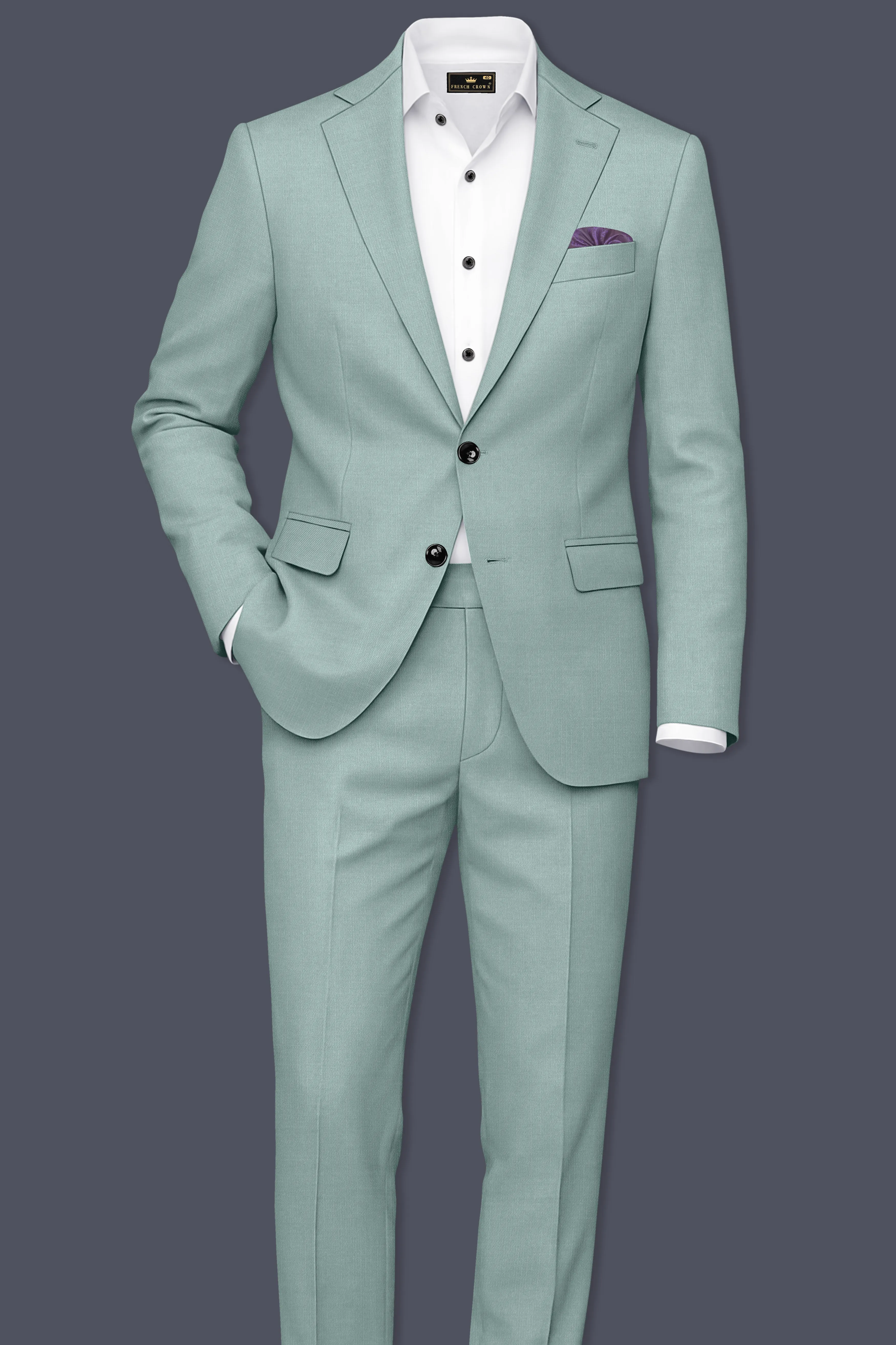 Tropic-Cadet Green Wool Rich Slight Stretch Single Breasted Suit sold by French Crown product image thumbnail 4