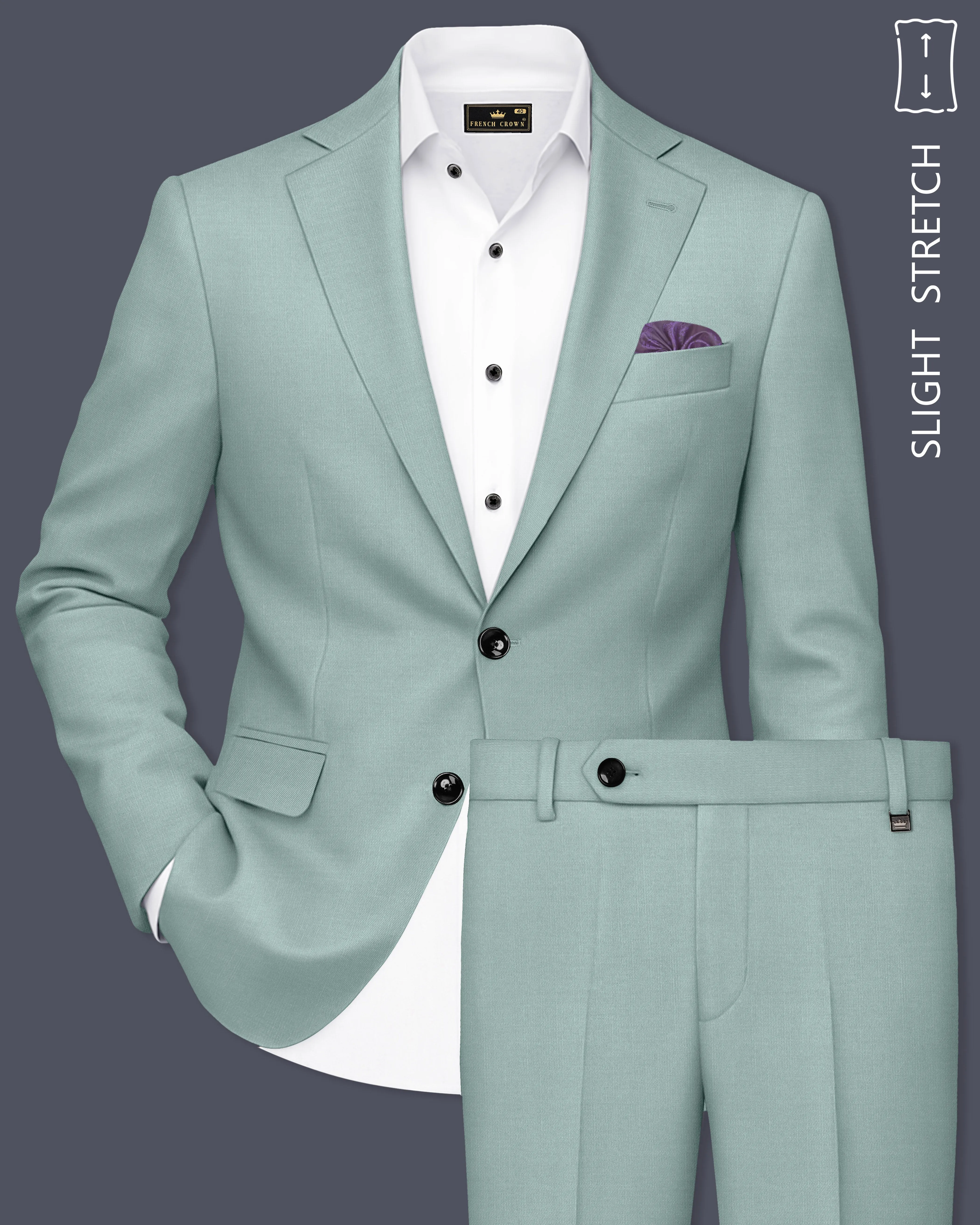 Tropic-Cadet Green Wool Rich Slight Stretch Single Breasted Suit sold by French Crown