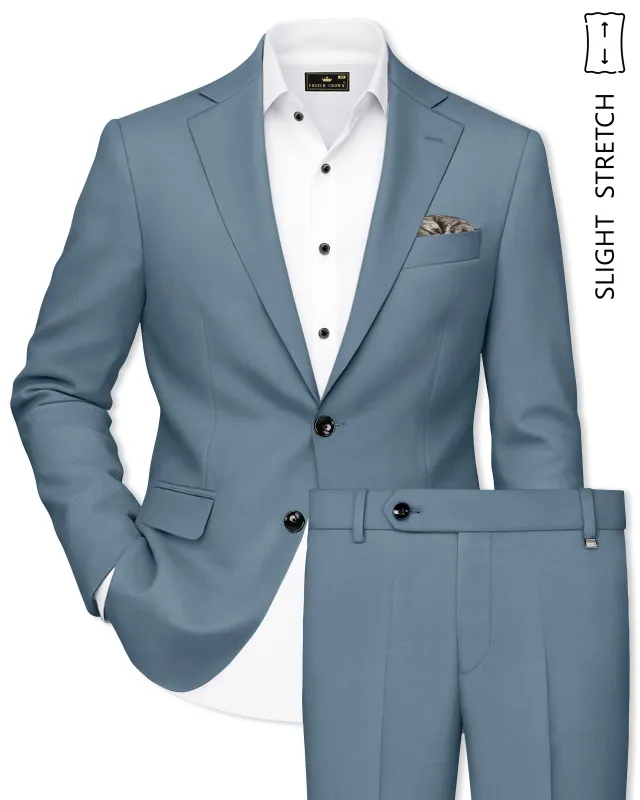 Sapphire-Fiord Blue Wool Rich Slight Stretch Single Breasted Suit made by French Crown