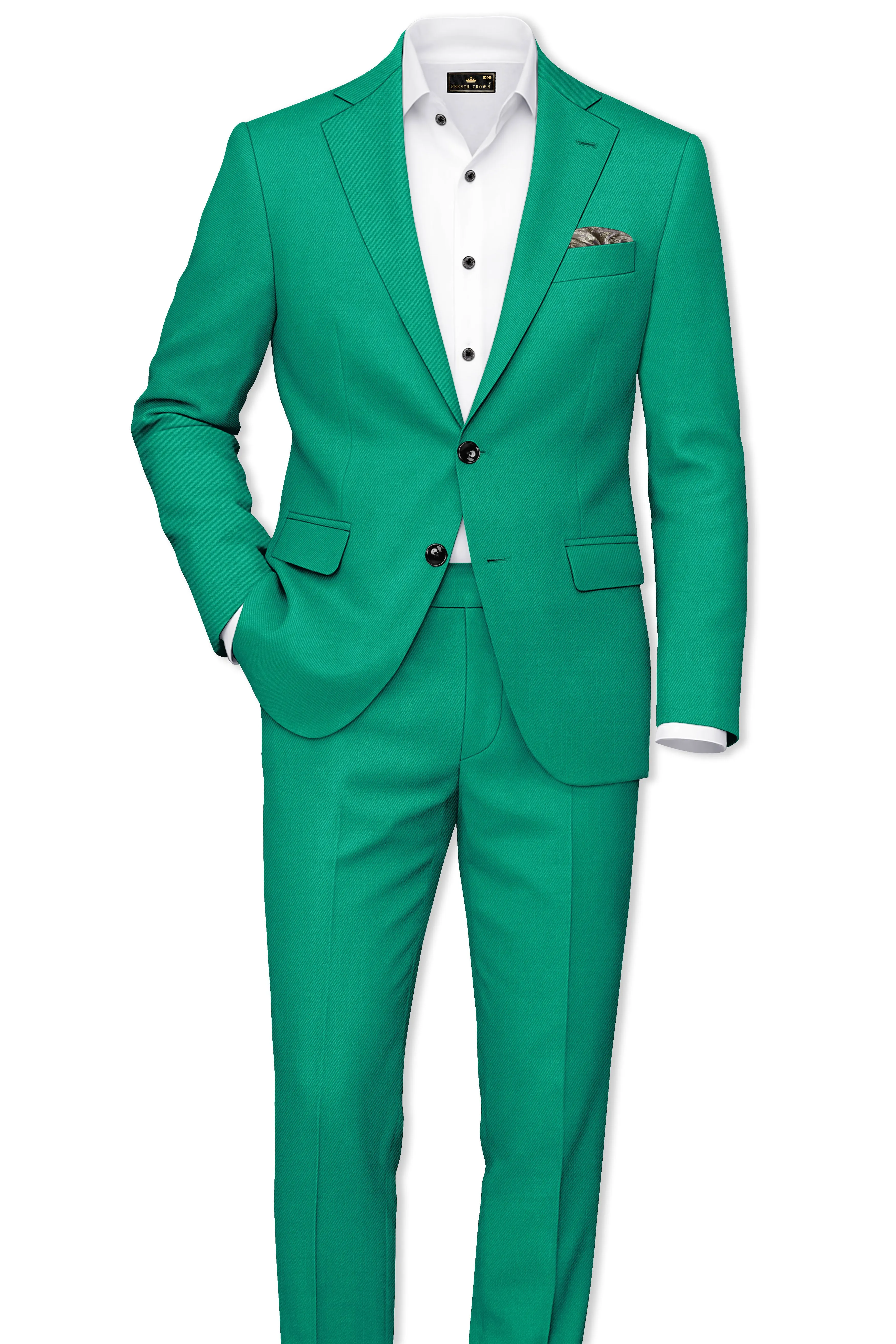Emerald-Tropical Green Wool Rich Slight Stretch Single Breasted Suit sold by French Crown product image thumbnail 4