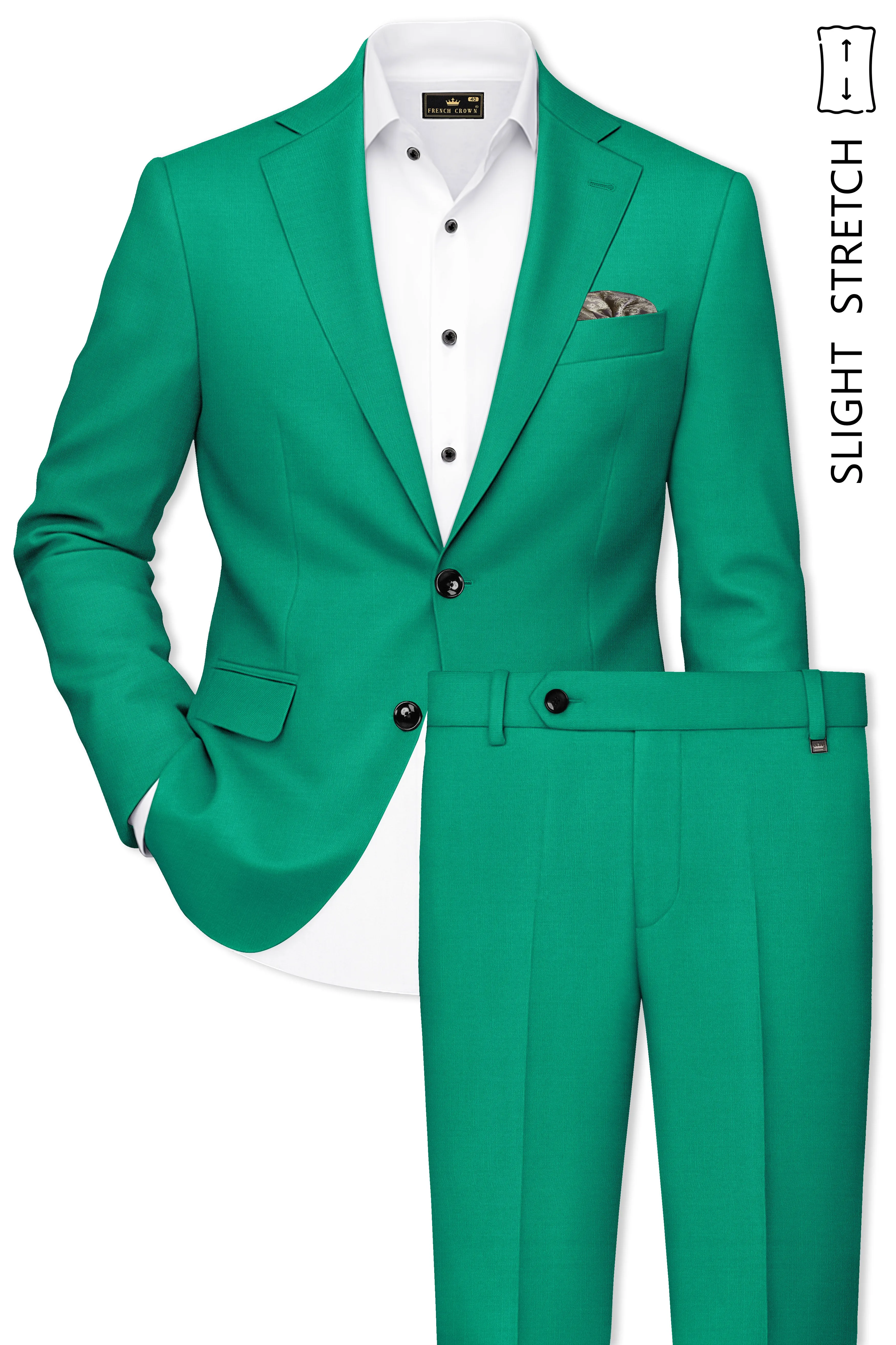 Emerald-Tropical Green Wool Rich Slight Stretch Single Breasted Suit sold by French Crown product image thumbnail 2