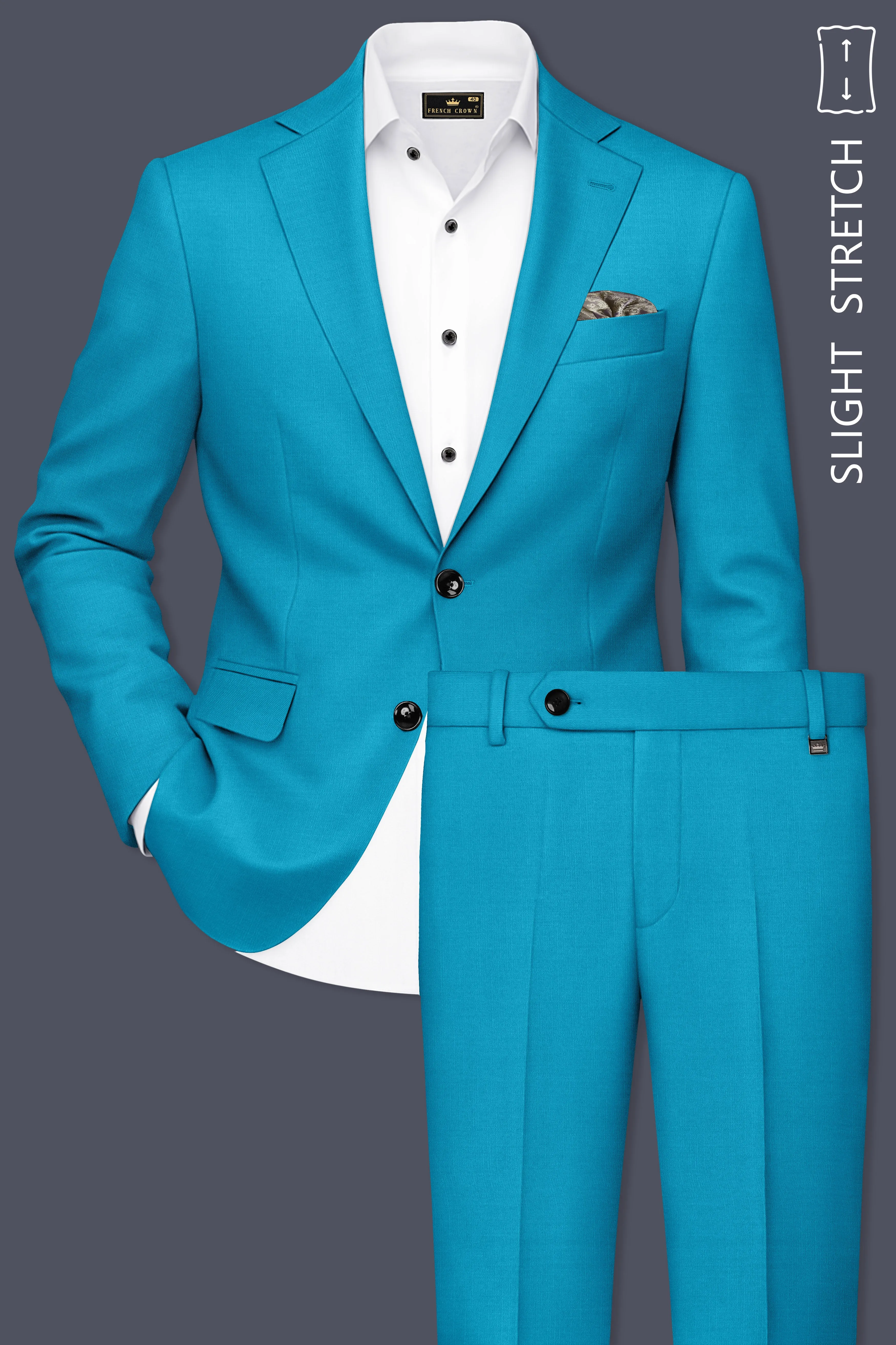 Atlantic-Bondi Blue Wool Rich Slight Stretch Single Breasted Suit sold by French Crown product image thumbnail 2