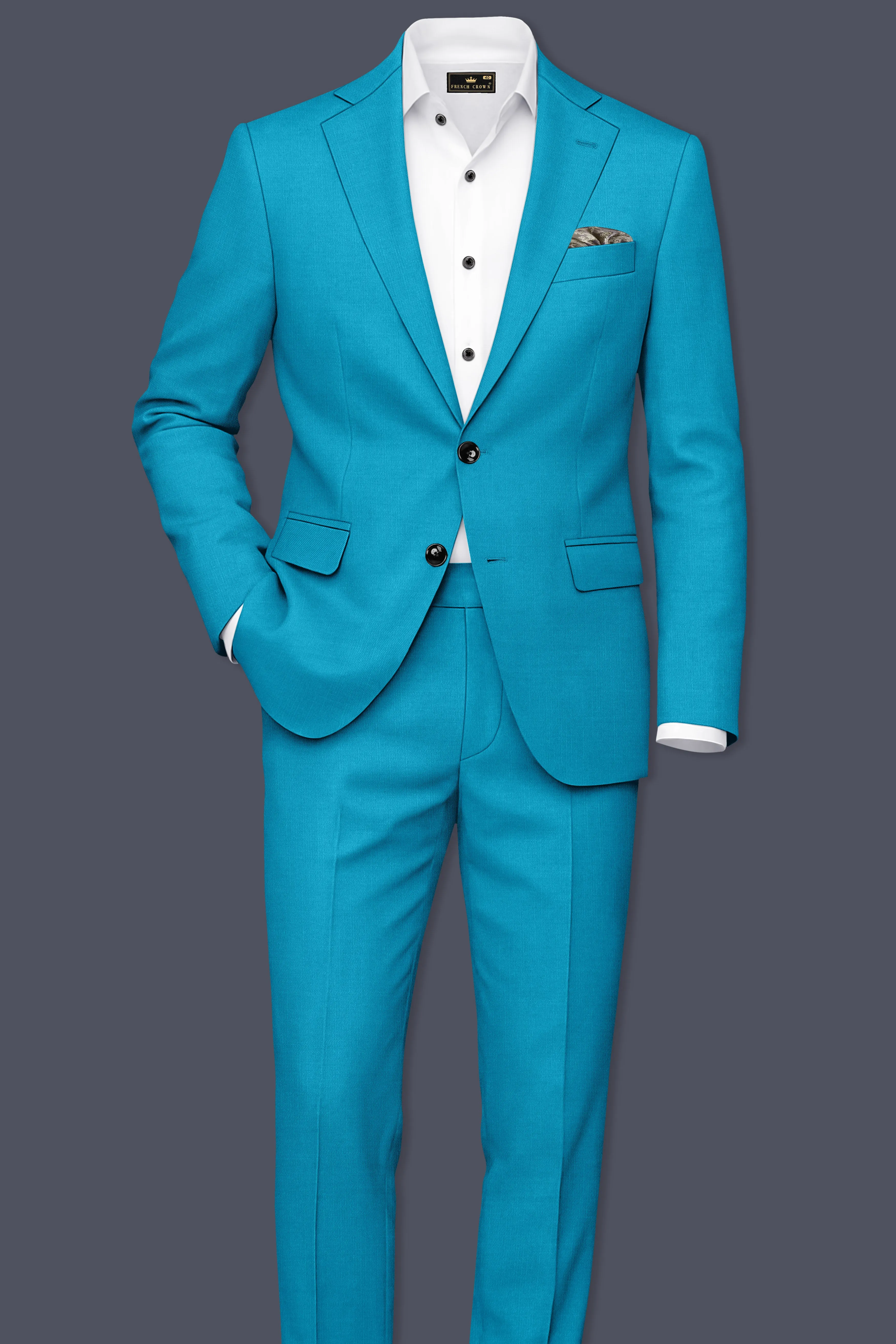 Atlantic-Bondi Blue Wool Rich Slight Stretch Single Breasted Suit sold by French Crown product image thumbnail 4