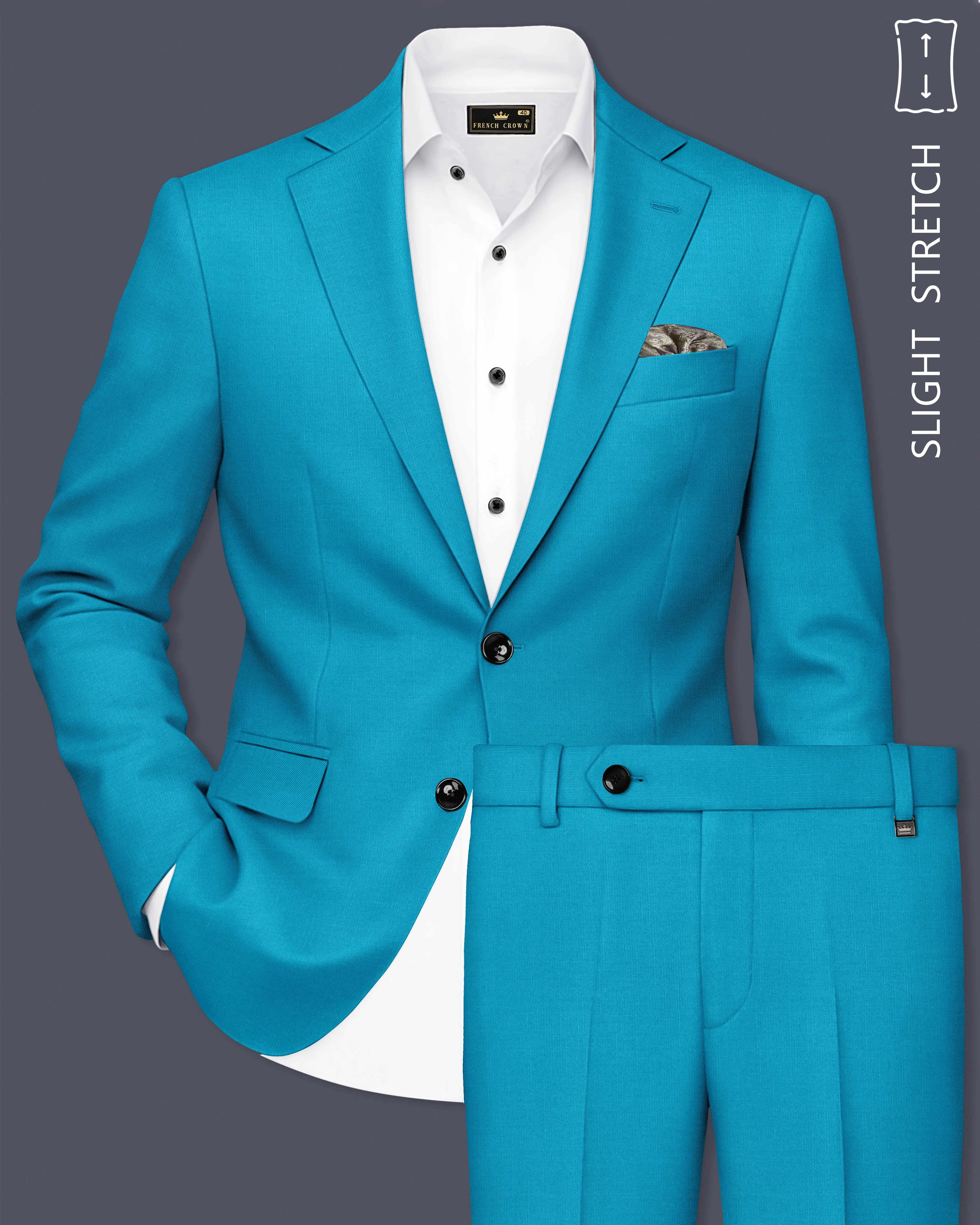 Atlantic-Bondi Blue Wool Rich Slight Stretch Single Breasted Suit sold by French Crown