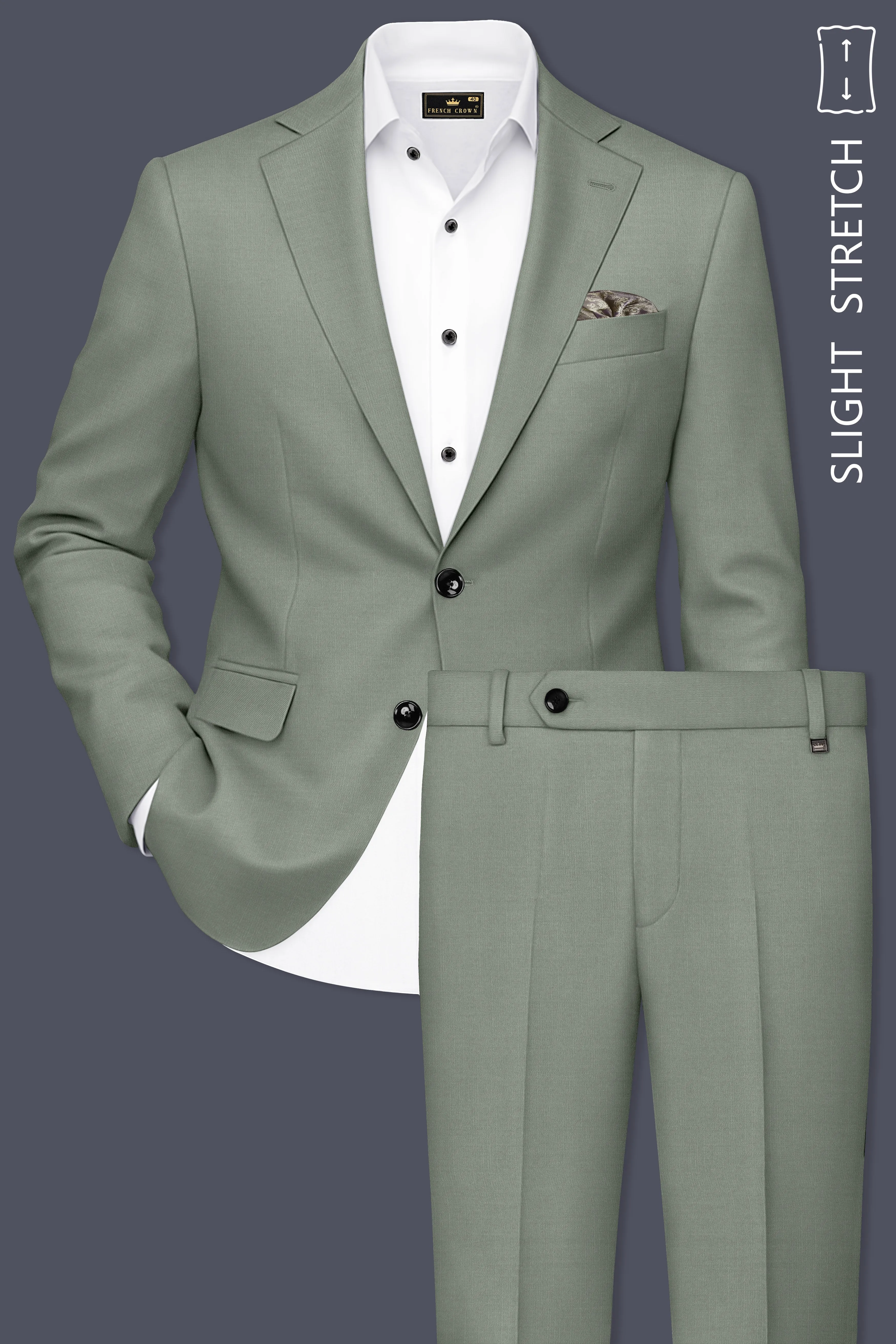 Sage-Smokey Green Wool Rich Slight Stretch Single Breasted Suit sold by French Crown product image thumbnail 2