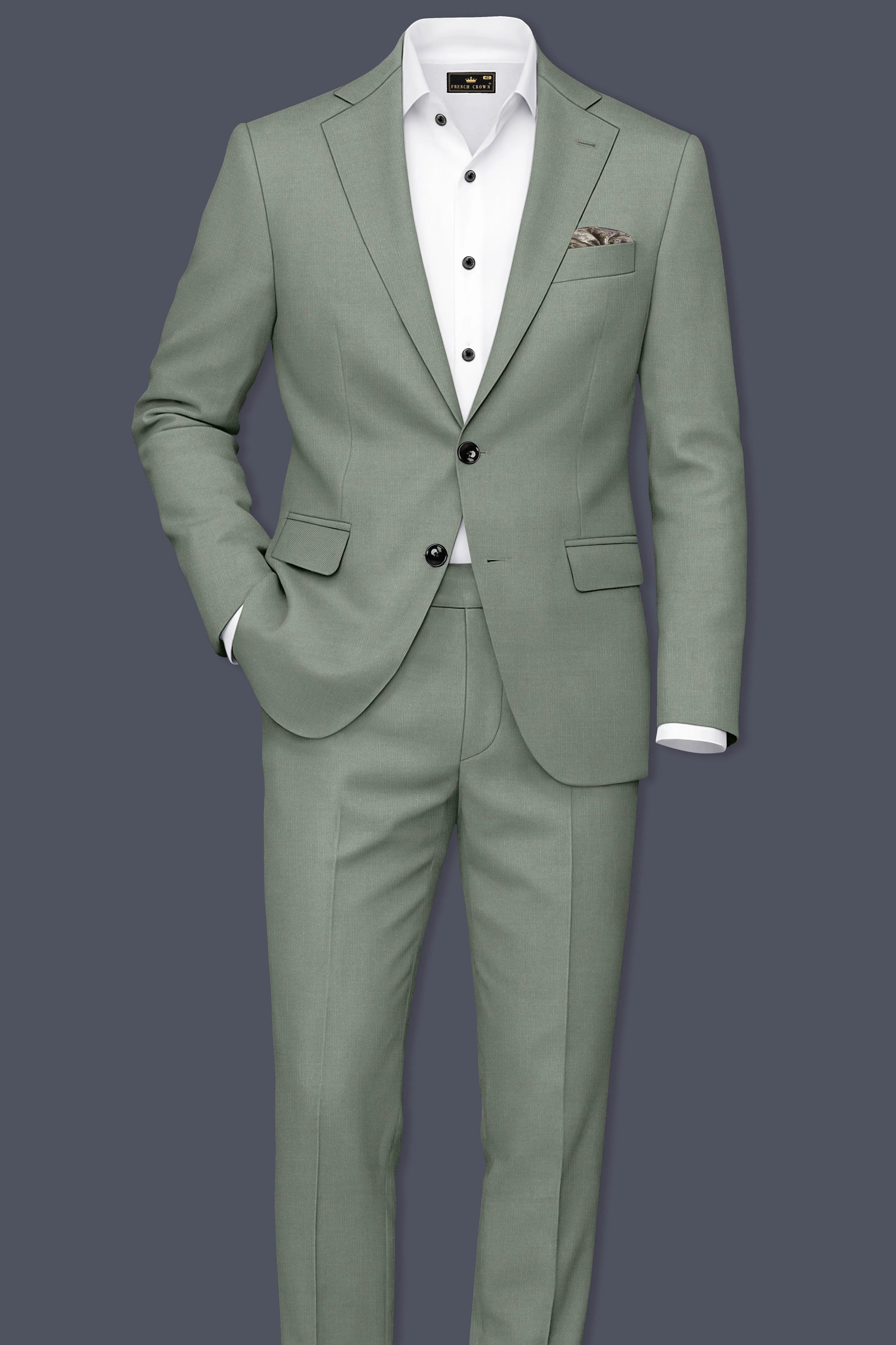 Sage-Smokey Green Wool Rich Slight Stretch Single Breasted Suit sold by French Crown product image thumbnail 4