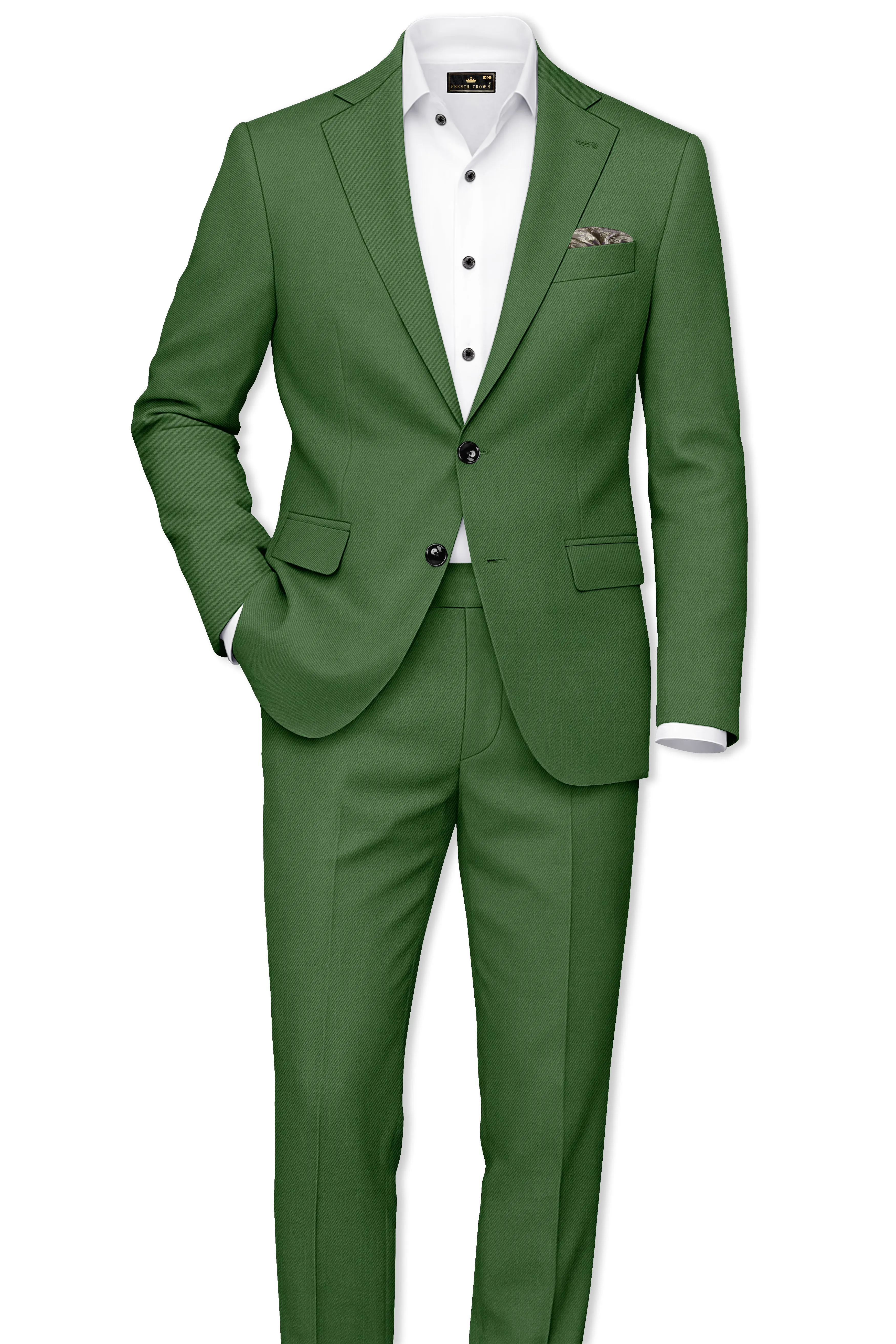 Viridian-Forest Green Wool Rich Slight Stretch Single Breasted Suit sold by French Crown product image thumbnail 4