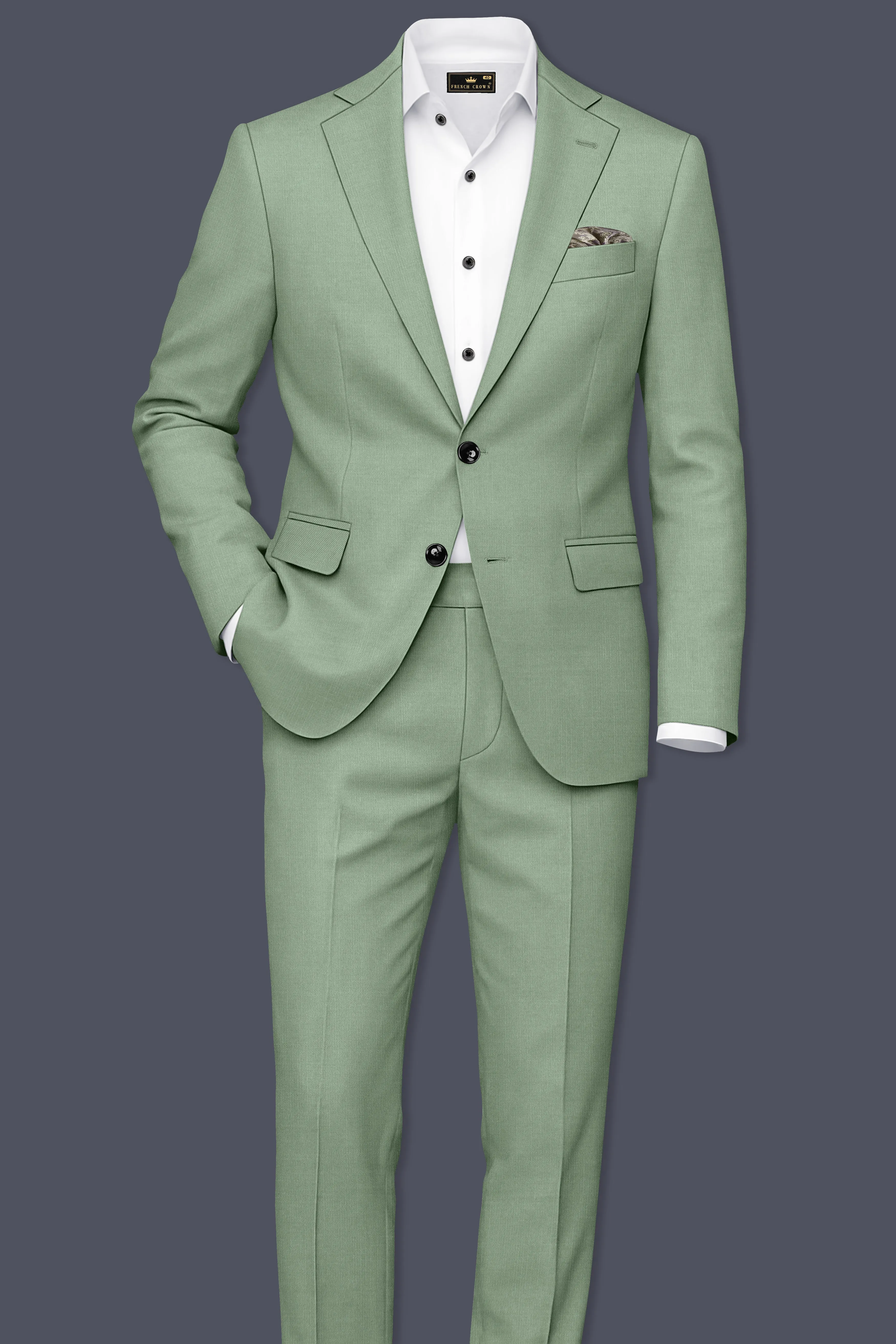 Basil-Spanish Green Wool Rich Slight Stretch Single Breasted Suit sold by French Crown product image thumbnail 4