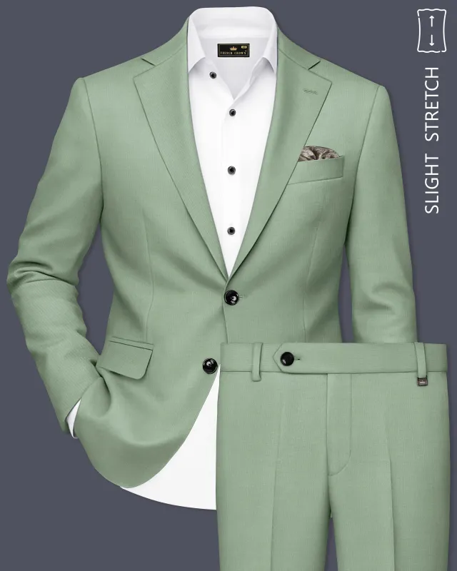 Basil-Spanish Green Wool Rich Slight Stretch Single Breasted Suit made by French Crown