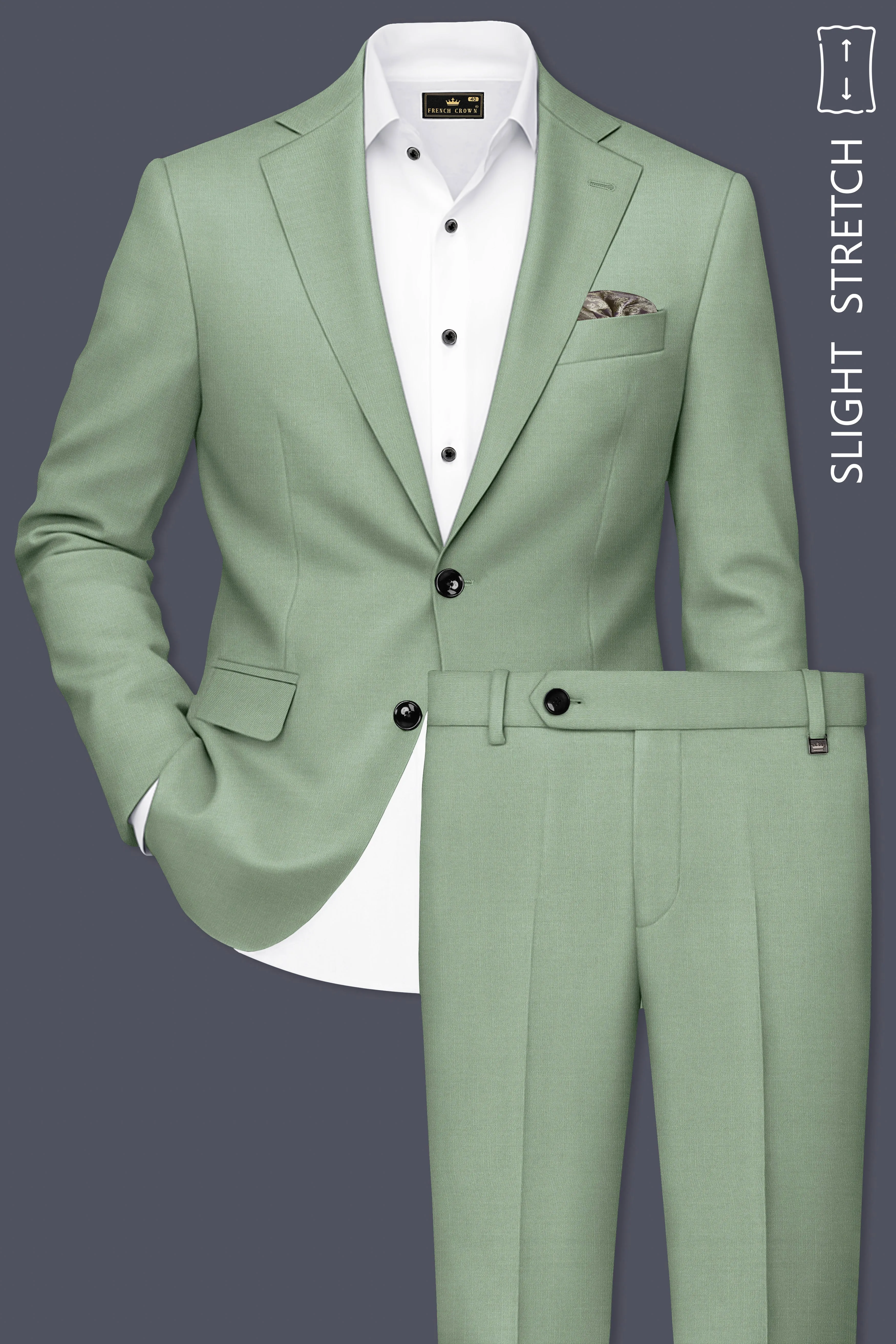 Basil-Spanish Green Wool Rich Slight Stretch Single Breasted Suit sold by French Crown product image thumbnail 2
