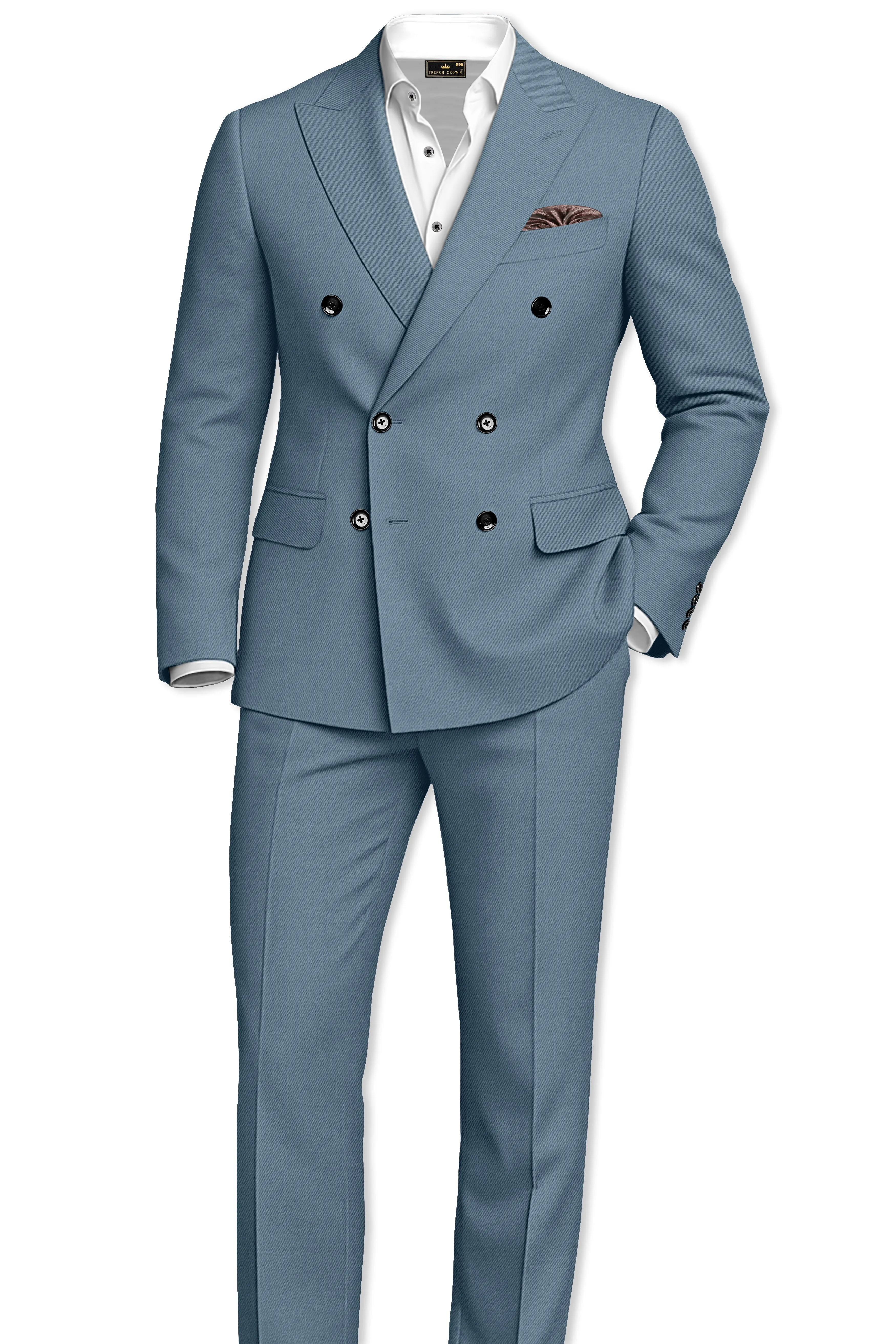 Sapphire-Fiord Blue Wool Rich Slight Stretch Double Breasted Suit sold by French Crown product image thumbnail 4