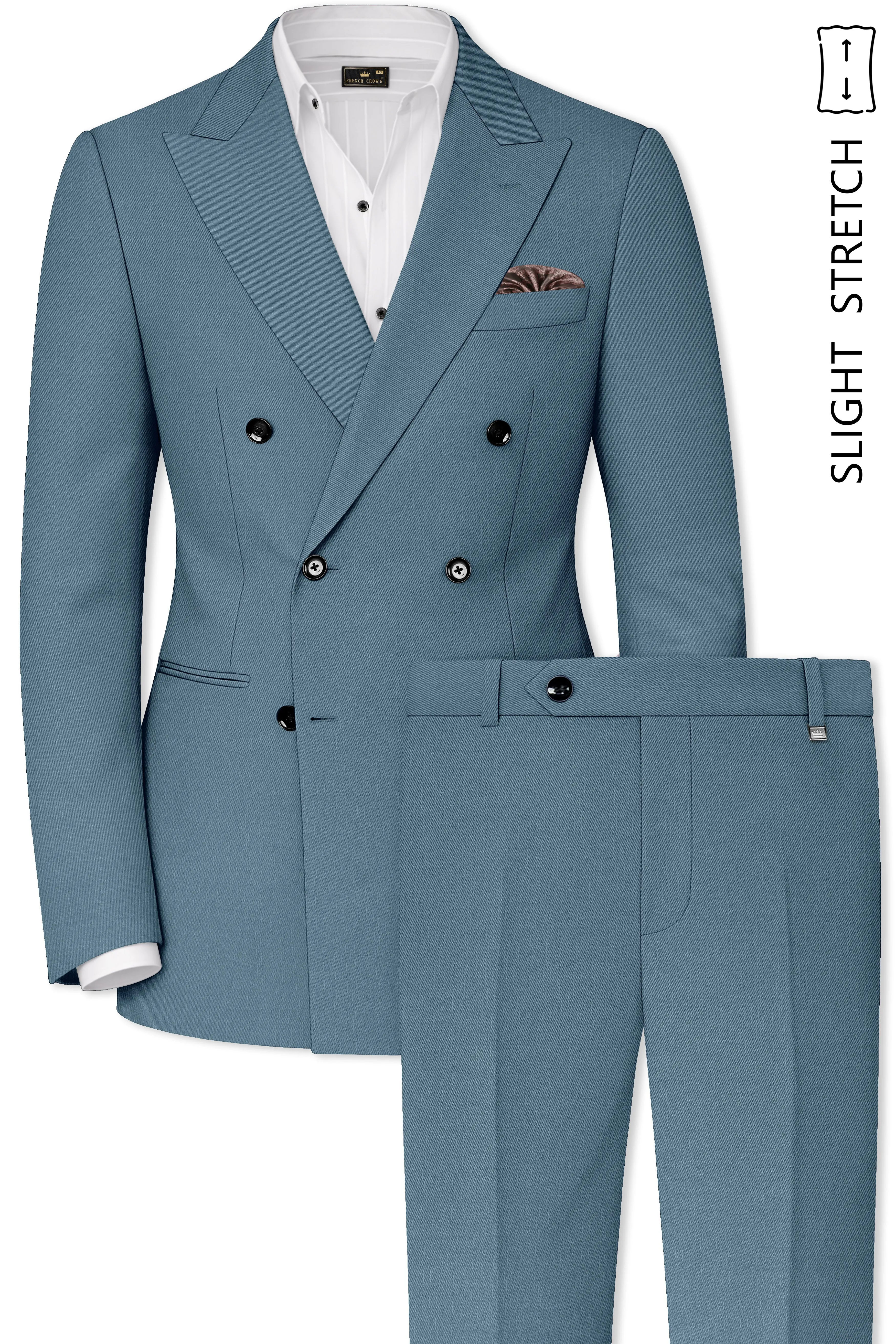 Sapphire-Fiord Blue Wool Rich Slight Stretch Double Breasted Suit sold by French Crown product image thumbnail 2