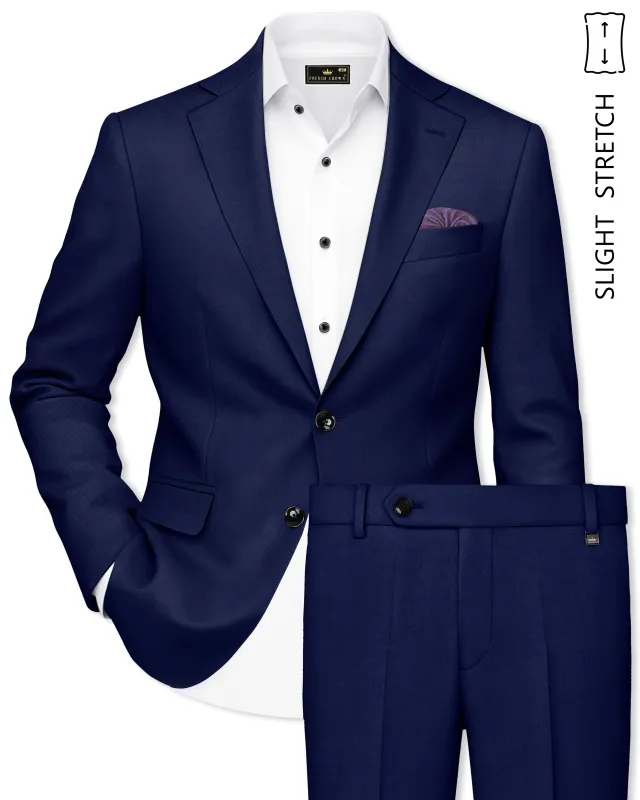 Obsidio-Ebony Navy Blue Wool Rich Slight Stretch Single Breasted Suit made by French Crown