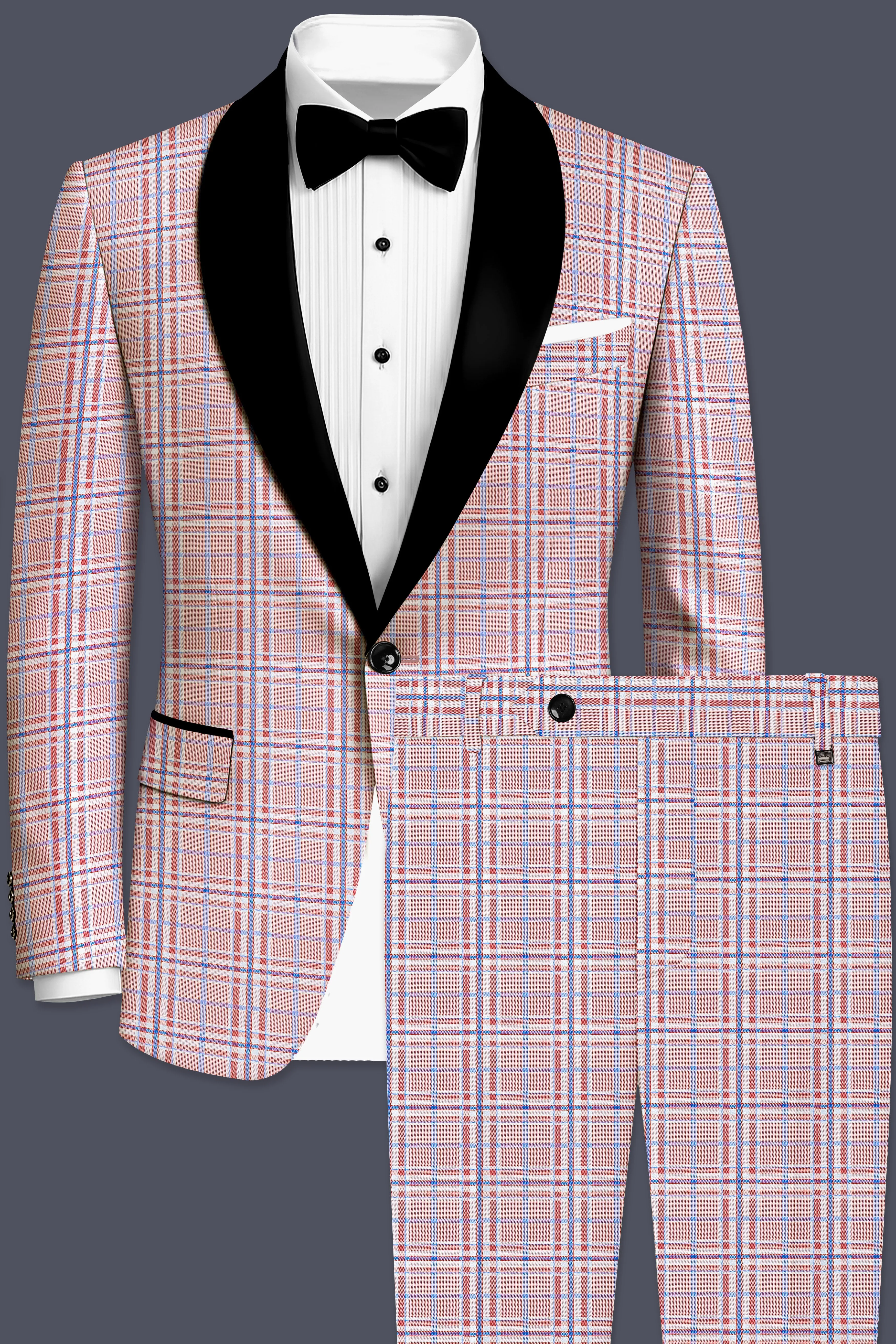 Velour-Turkish Rose Pink And Wild Blue Plaid Wool Rich Tuxedo Suit sold by French Crown product image thumbnail 2