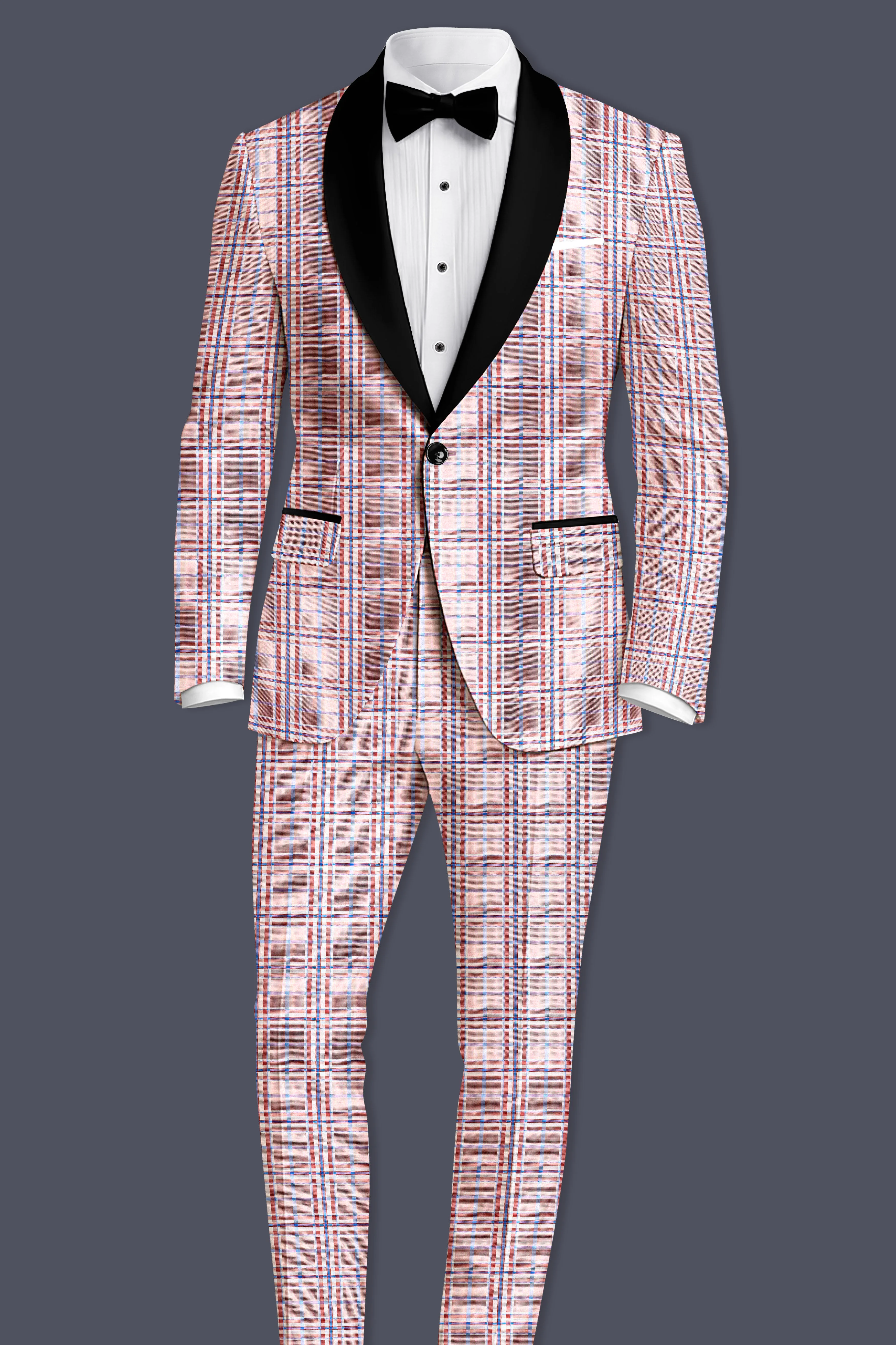 Velour-Turkish Rose Pink And Wild Blue Plaid Wool Rich Tuxedo Suit sold by French Crown product image thumbnail 4