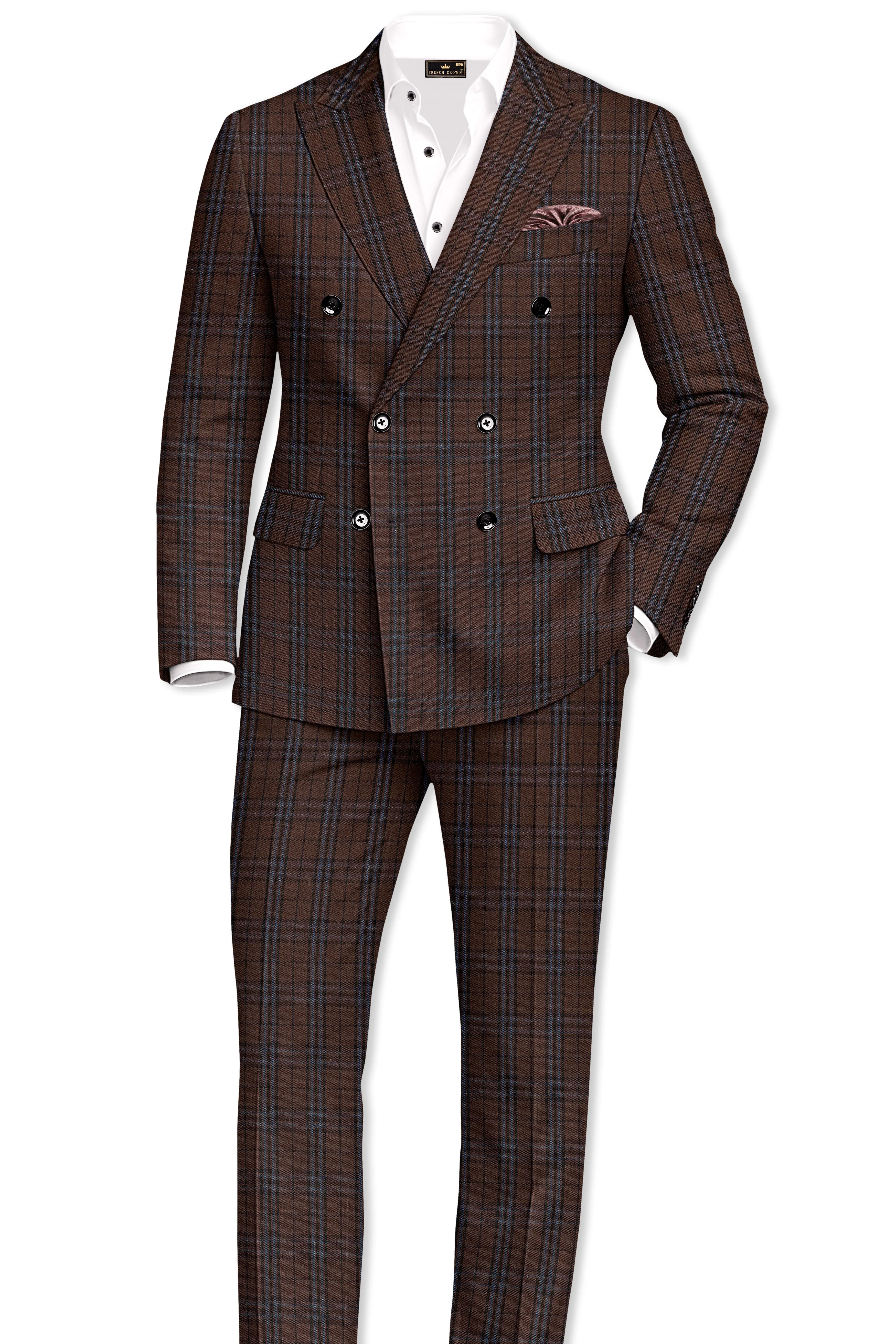 Cedar-Gingerbread Brown Plaid Wool blend Double Brested Suit sold by French Crown product image thumbnail 4