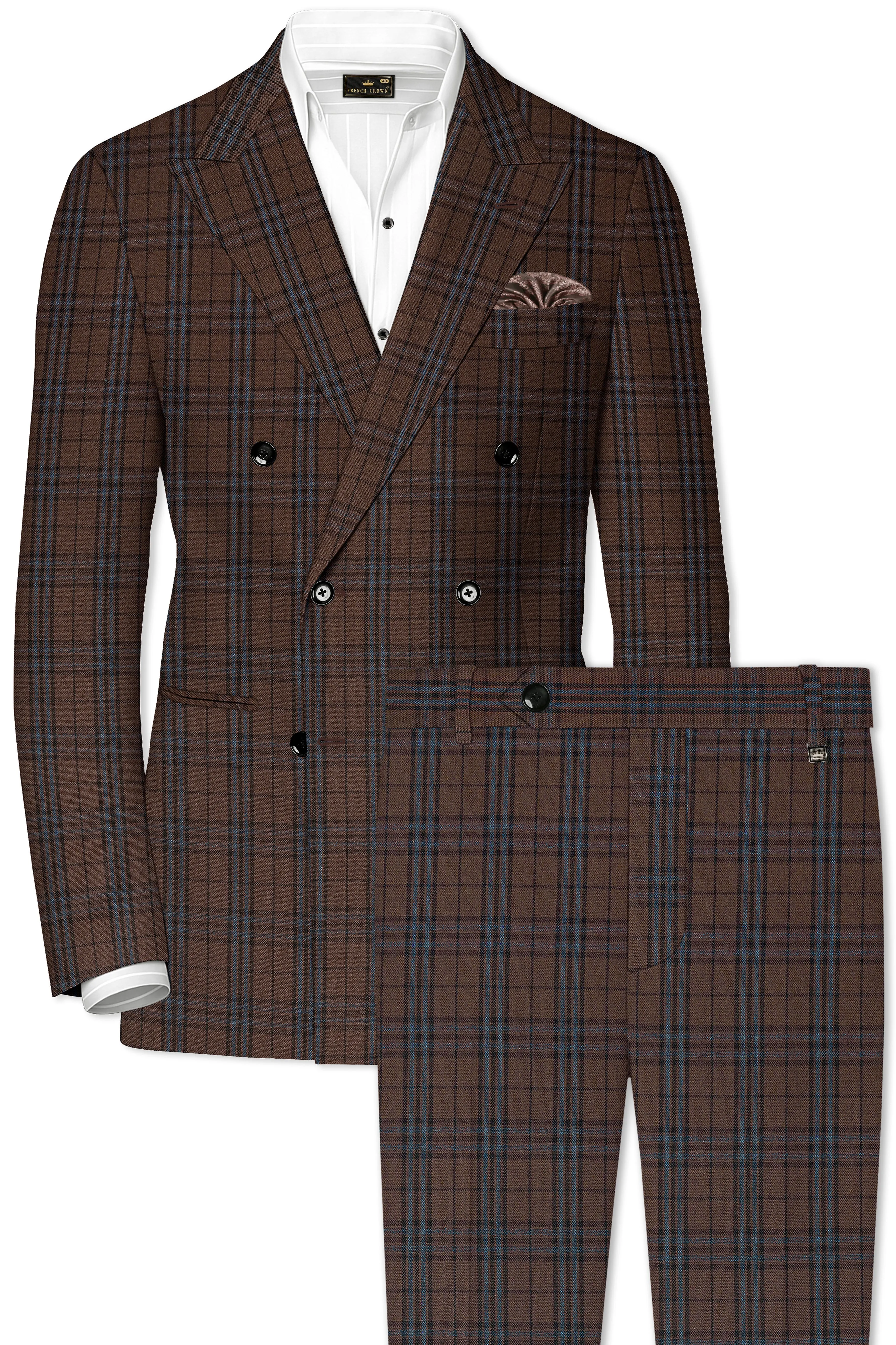 Cedar-Gingerbread Brown Plaid Wool blend Double Brested Suit sold by French Crown product image thumbnail 2