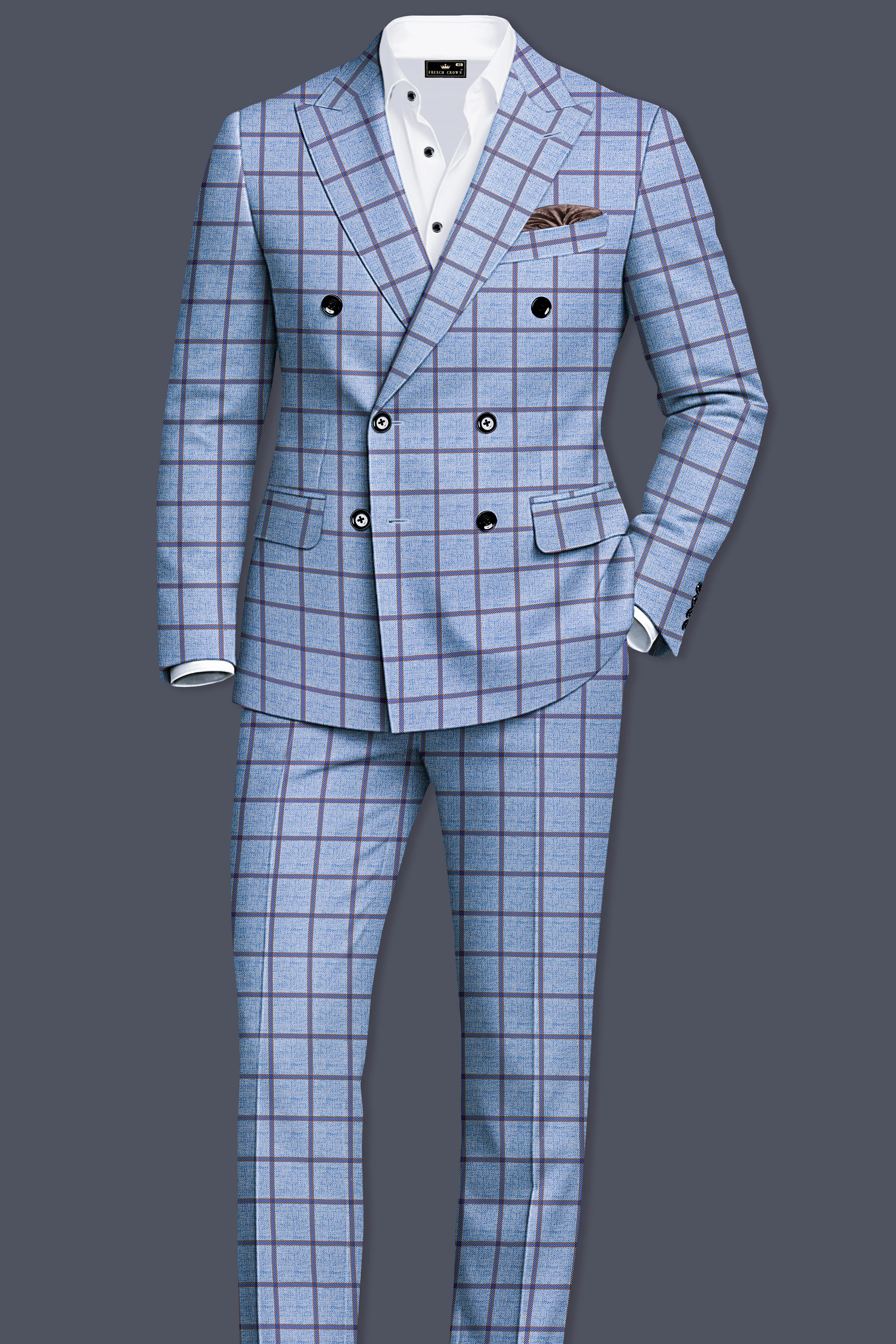 Mistrel-Spun Pearl Blue Windows Wool Rich Double Breasted Suit sold by French Crown product image thumbnail 4