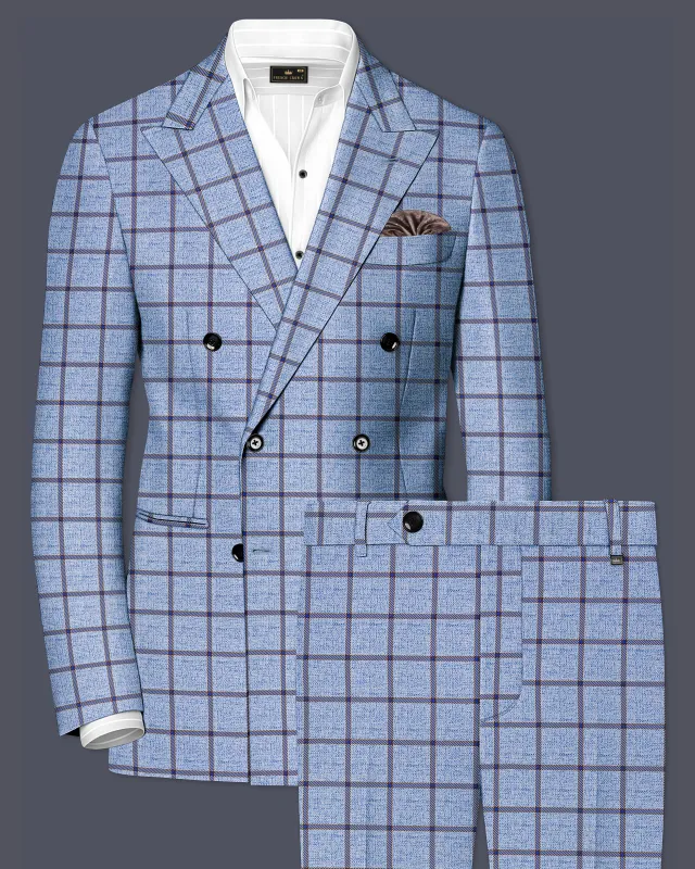 Mistrel-Spun Pearl Blue Windows Wool Rich Double Breasted Suit made by French Crown