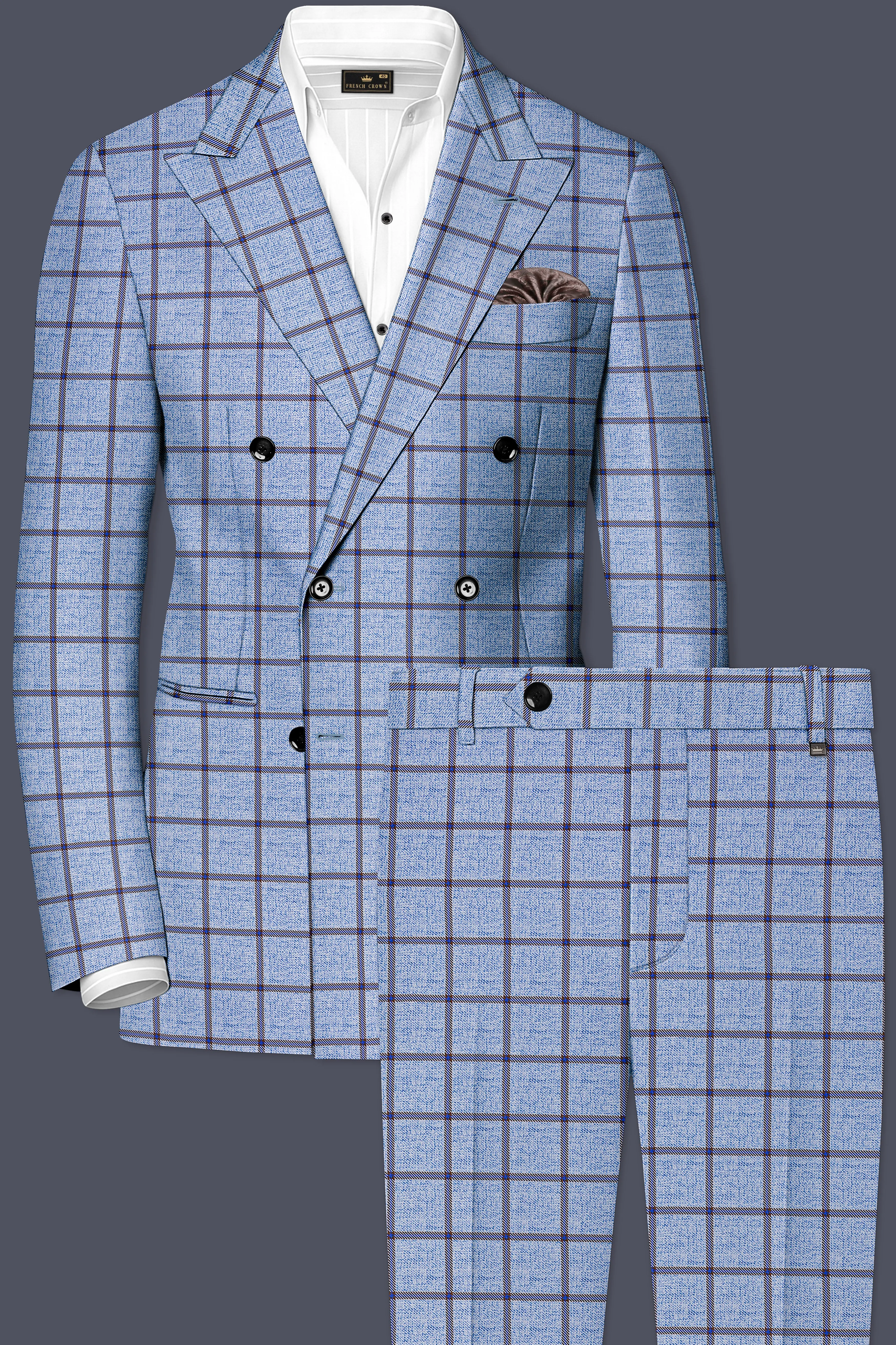 Mistrel-Spun Pearl Blue Windows Wool Rich Double Breasted Suit sold by French Crown product image thumbnail 2