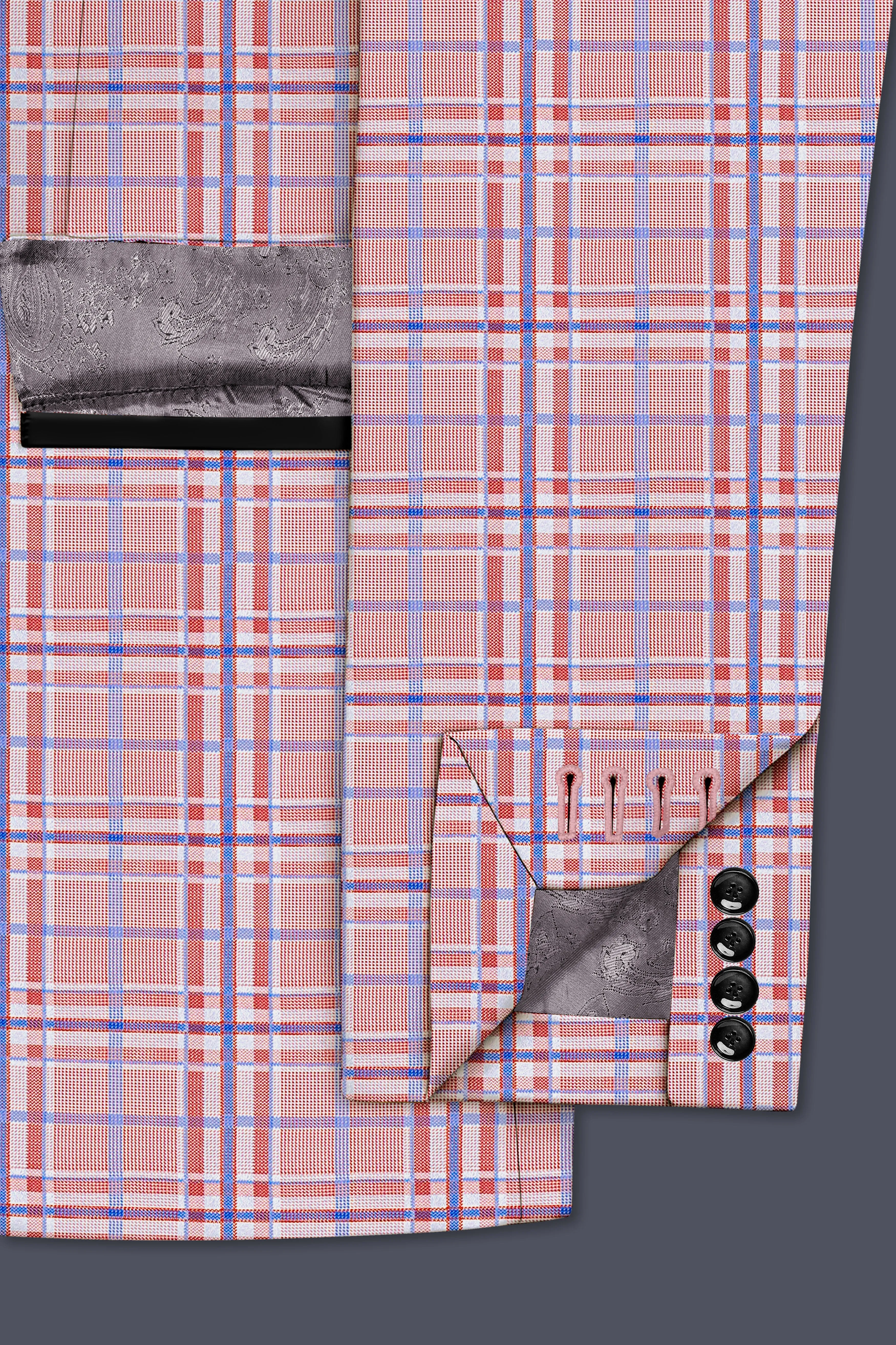 Velour-Turkish Rose Pink And Wild Blue Plaid Wool Rich Peak Lapel Tuxedo Suit sold by French Crown product image thumbnail 5