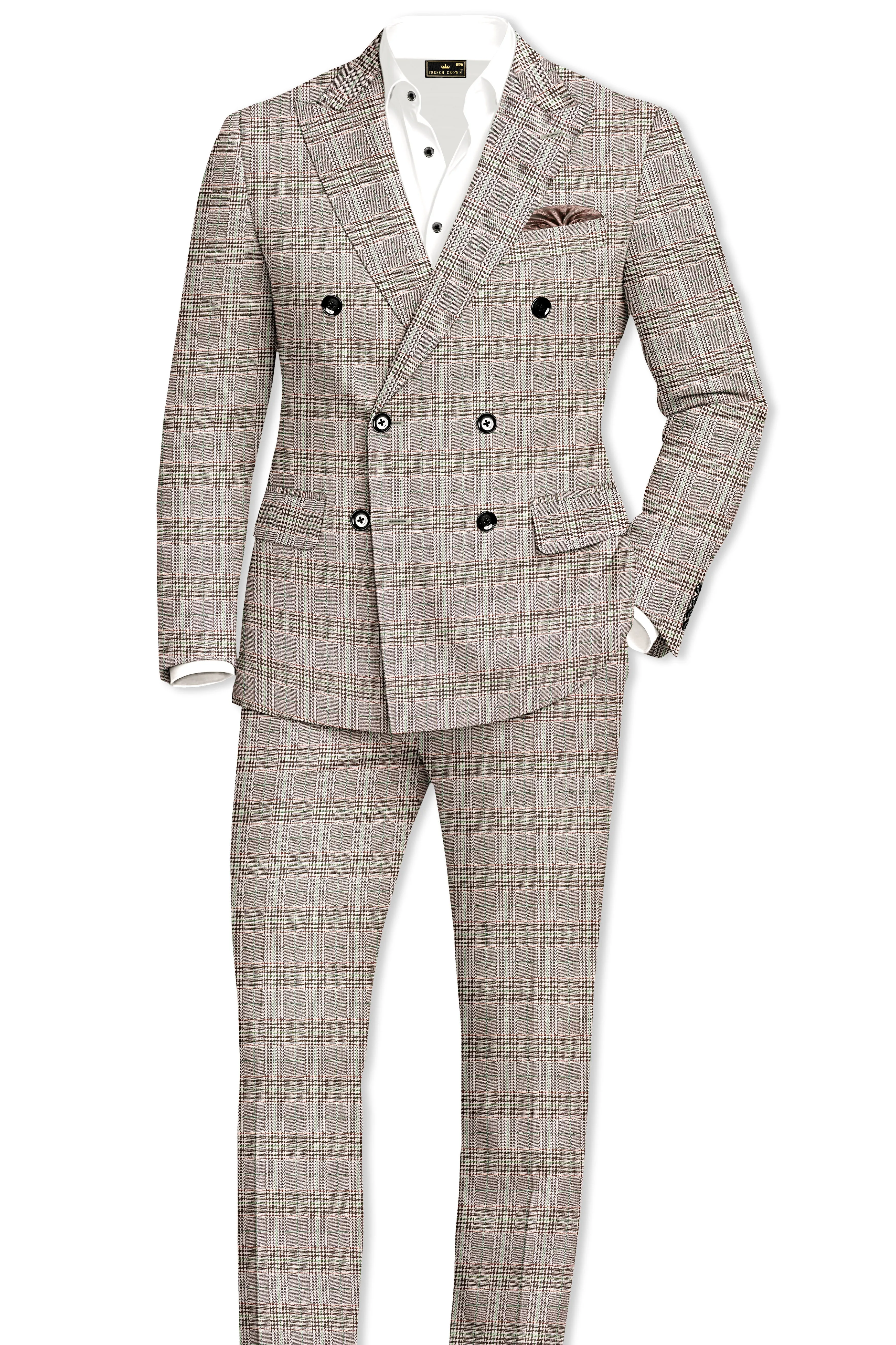 Truffle-Cafe Noir Brown Plaid Wool Rich Double Breasted Suit sold by French Crown product image thumbnail 4