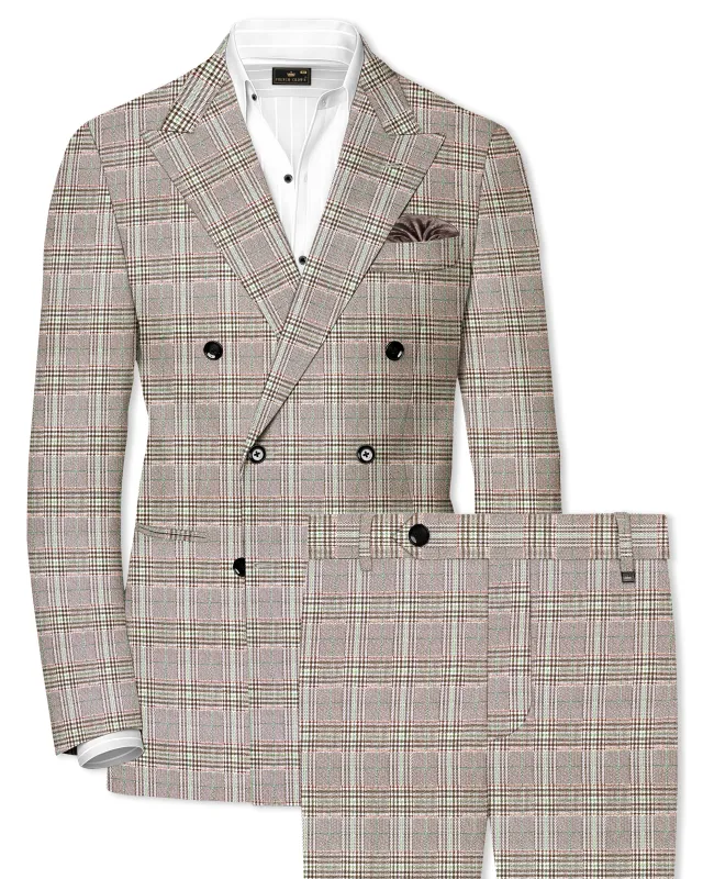 Truffle-Cafe Noir Brown Plaid Wool Rich Double Breasted Suit made by French Crown