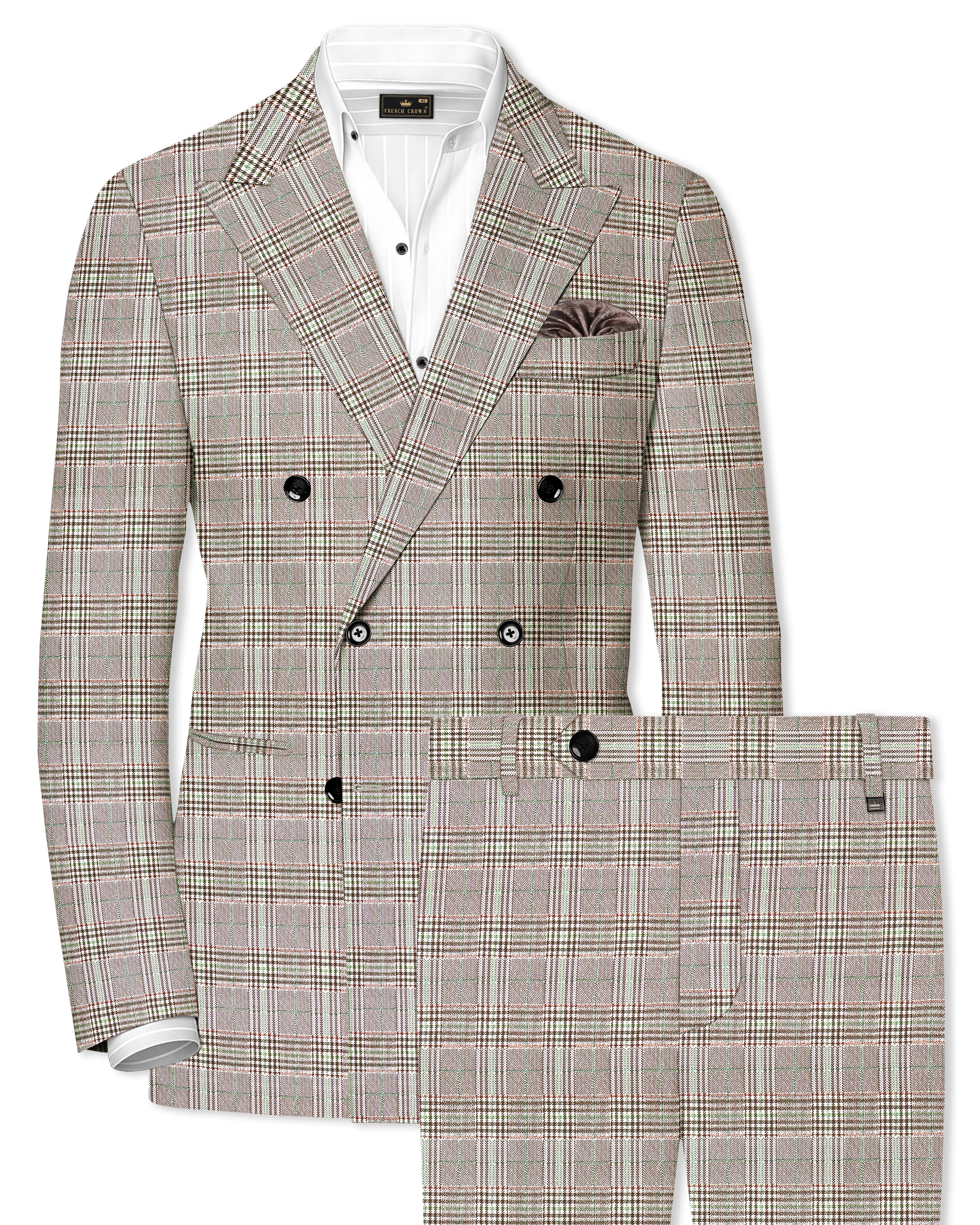 Truffle-Cafe Noir Brown Plaid Wool Rich Double Breasted Suit sold by French Crown