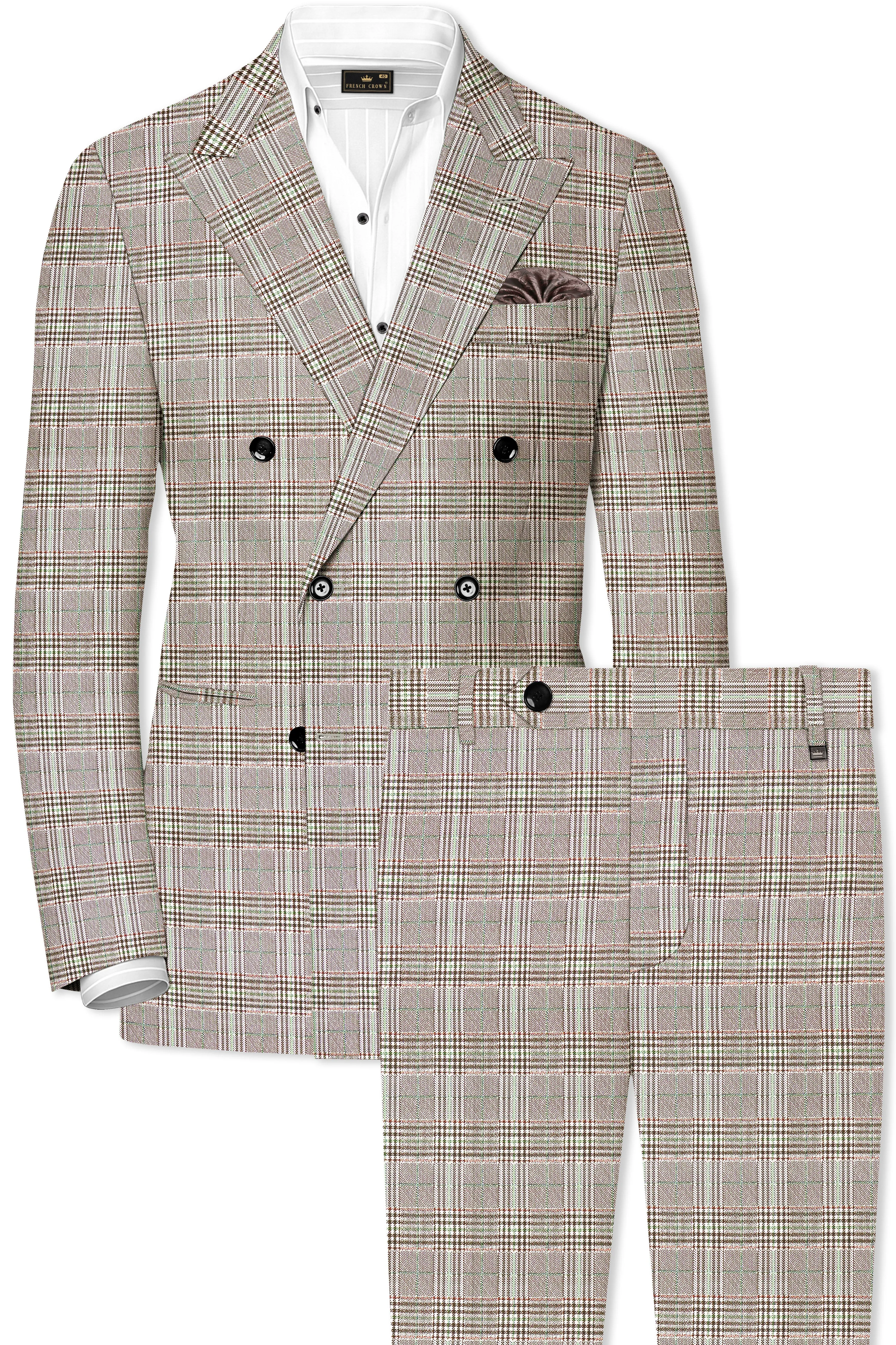 Truffle-Cafe Noir Brown Plaid Wool Rich Double Breasted Suit sold by French Crown product image thumbnail 2