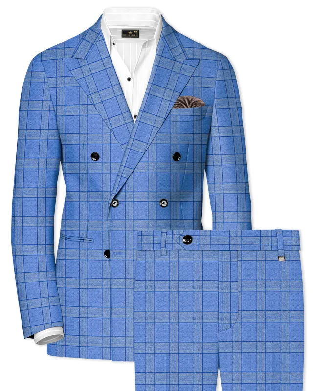 Mariner-Danube Blue Wool Blend Double Breasted Suit made by French Crown