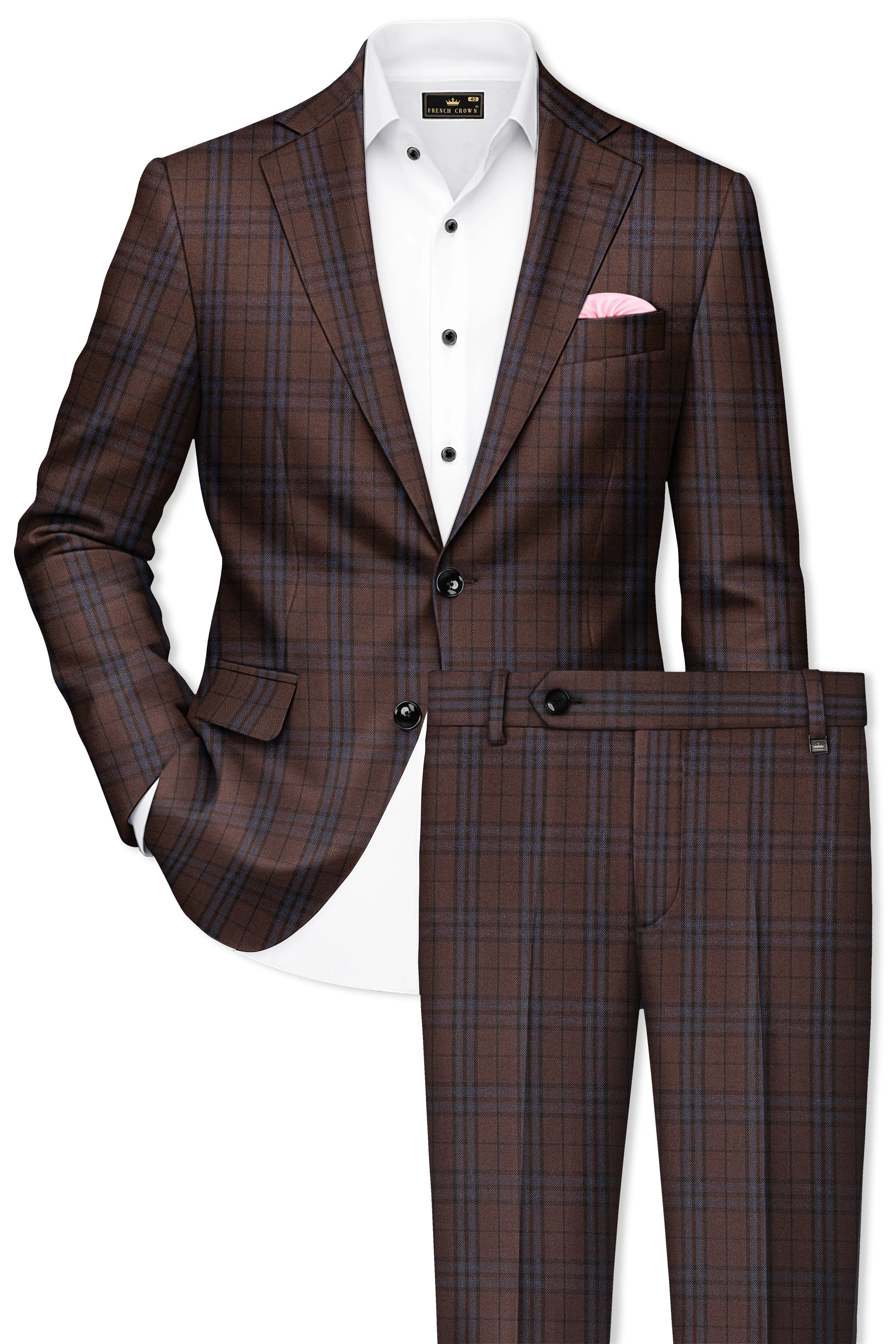 Cedar-Gingerbread Brown Plaid Wool Rich Single Breasted Suit sold by French Crown product image thumbnail 2