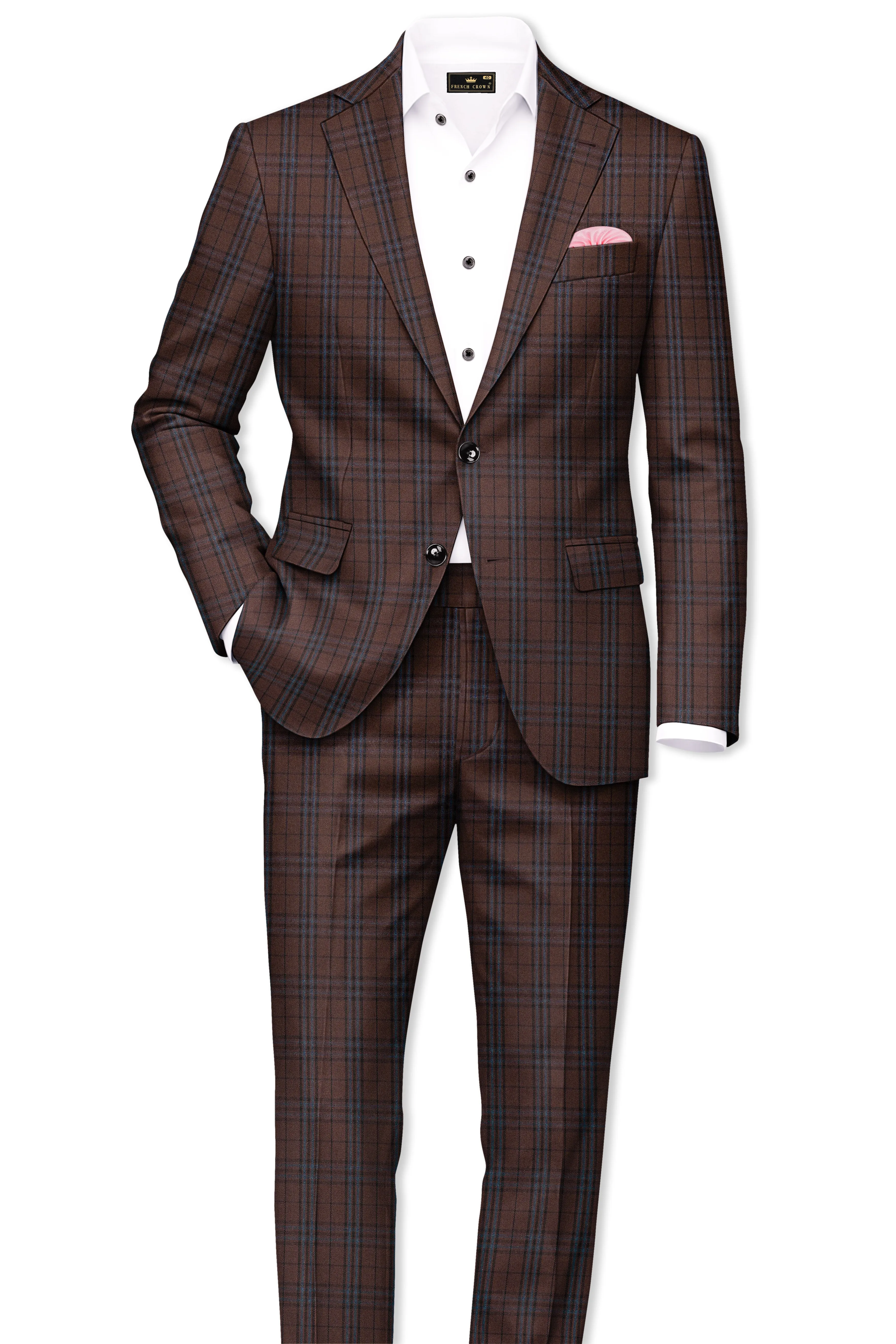 Cedar-Gingerbread Brown Plaid Wool Rich Single Breasted Suit sold by French Crown product image thumbnail 4