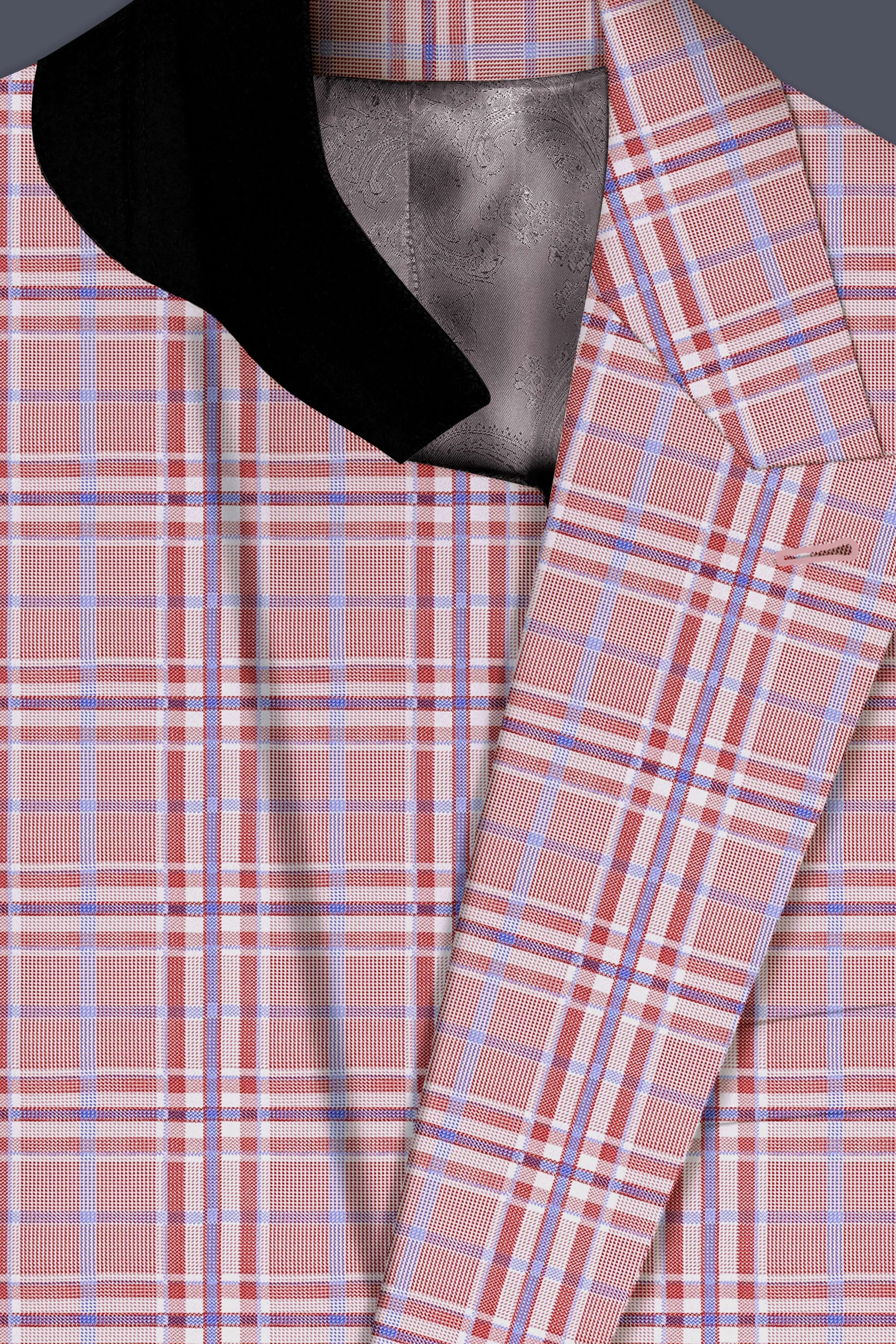 Velour-Turkish Rose Pink And Wild Blue Plaid Wool Rich Double Breasted Suit sold by French Crown product image thumbnail 5