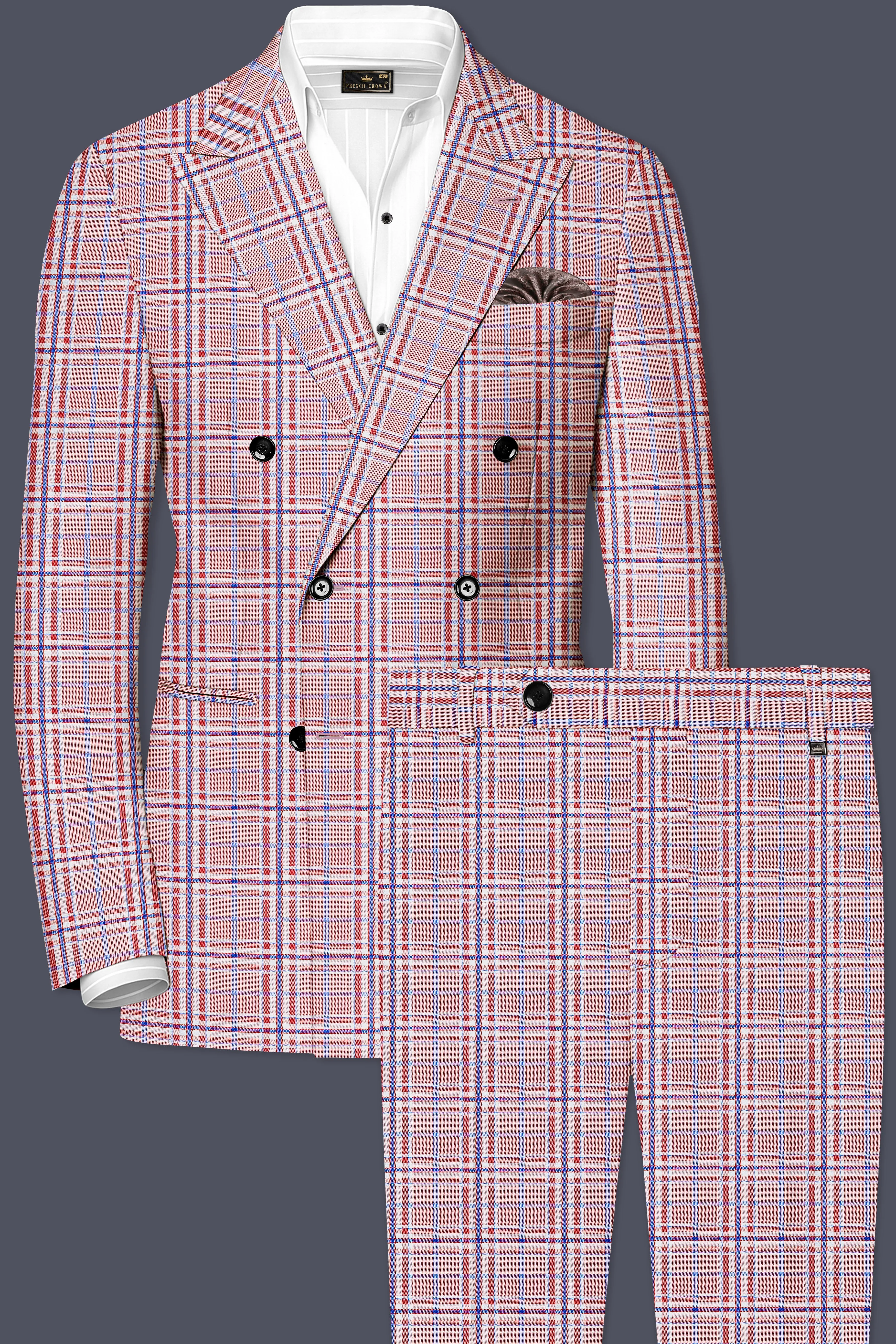 Velour-Turkish Rose Pink And Wild Blue Plaid Wool Rich Double Breasted Suit sold by French Crown product image thumbnail 2