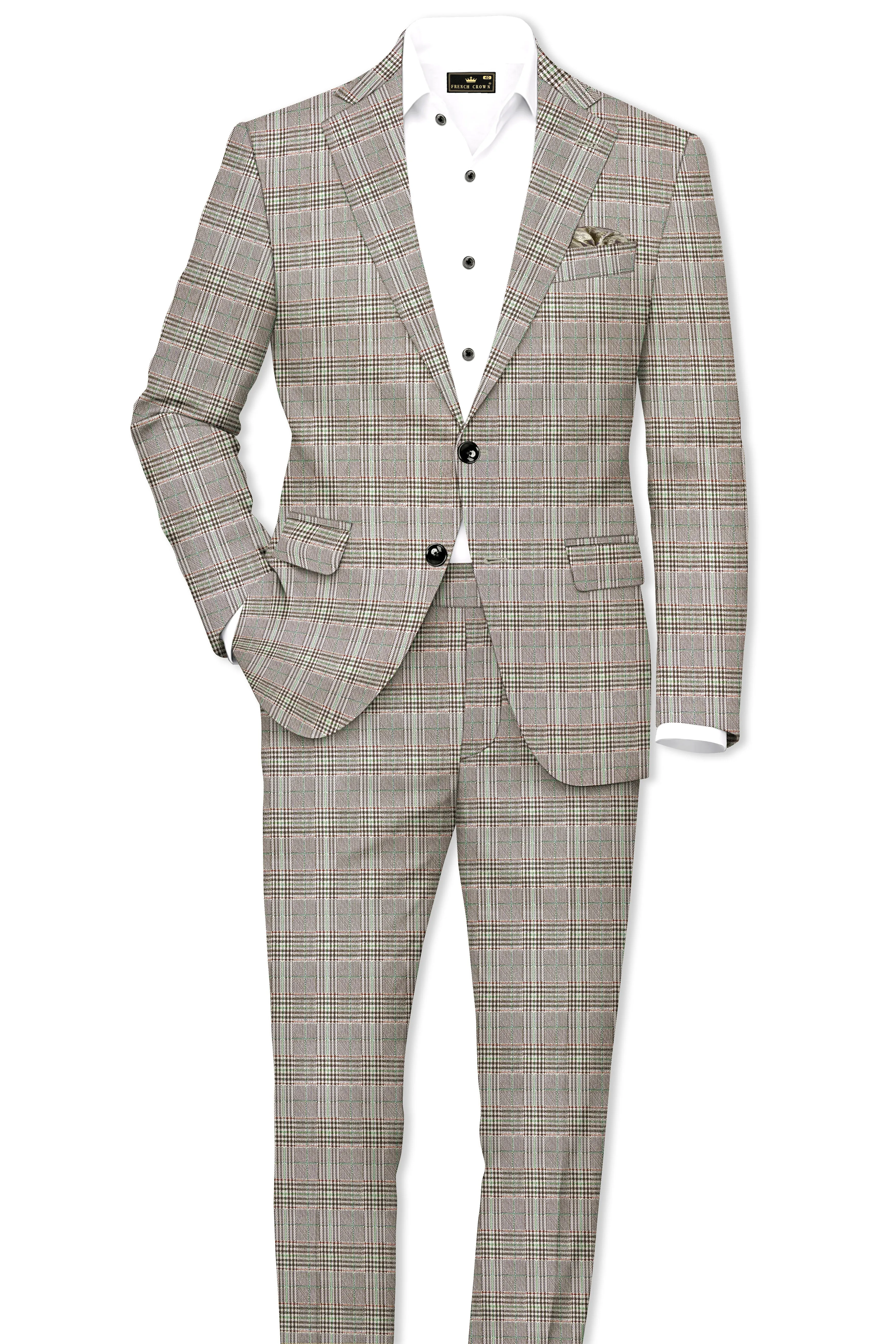 Truffle-Cafe Noir Brown Plaid Wool Rich Single Breasted Suit sold by French Crown product image thumbnail 4