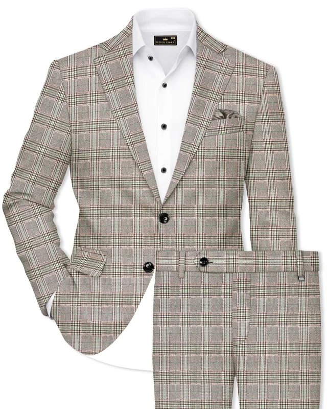 Truffle-Cafe Noir Brown Plaid Wool Rich Single Breasted Suit made by French Crown