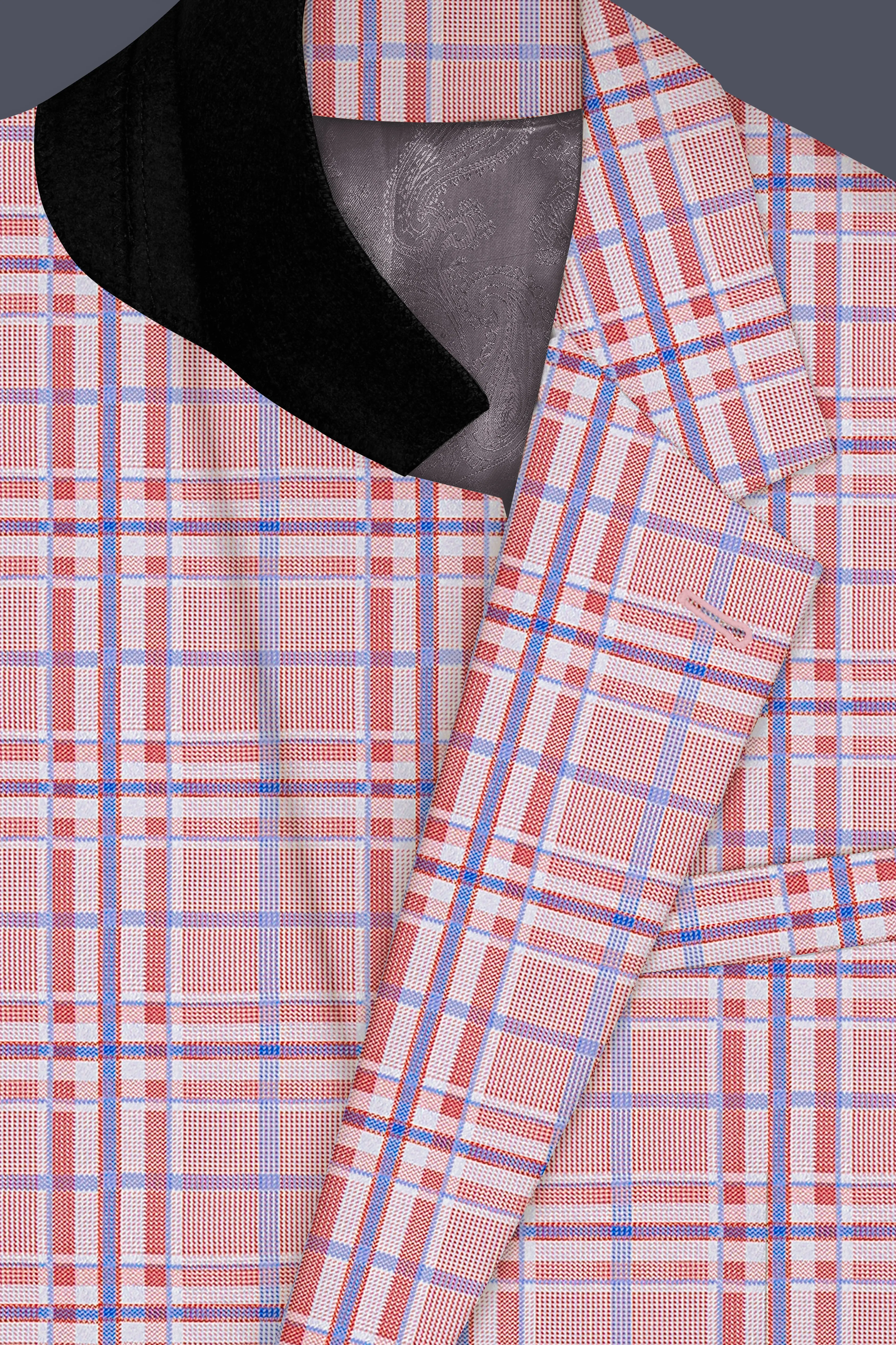 Velour-Turkish Rose Pink And Wild Blue Plaid Wool Rich Single Breasted Suit sold by French Crown product image thumbnail 5