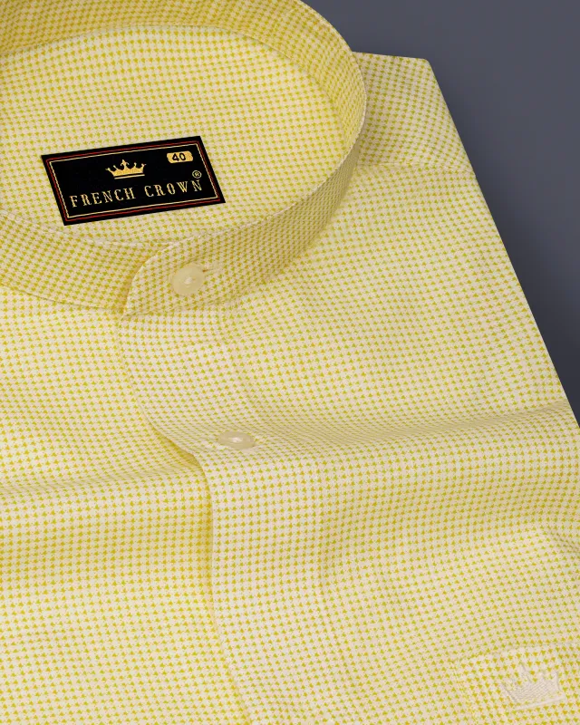 Dandelion Yellow and Bright White Mini Checkered Premium Cotton Shirt made by French Crown