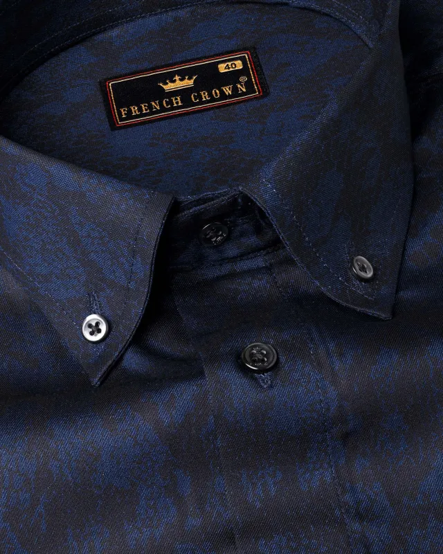 Catalina Blue anaconda Print Chambray Premium Cotton Shirt made by French Crown