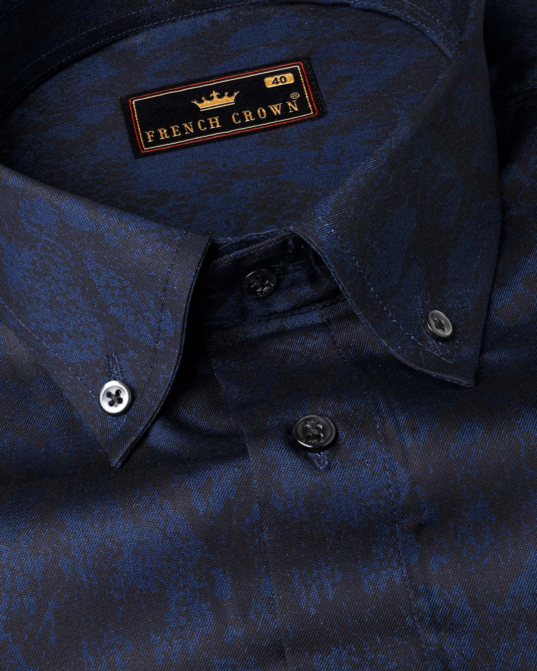 Catalina Blue anaconda Print Chambray Premium Cotton Shirt sold by French Crown